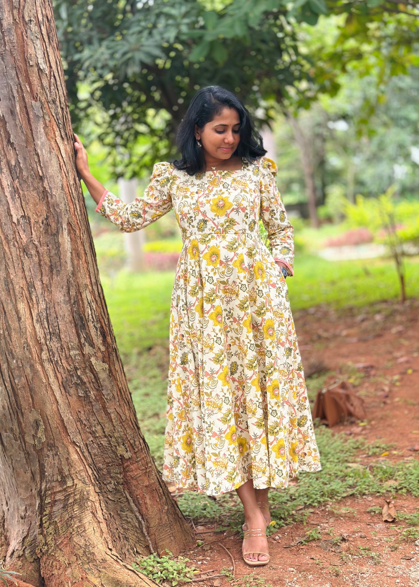 Yellow Floral Kali dress-Immediate Dispatch