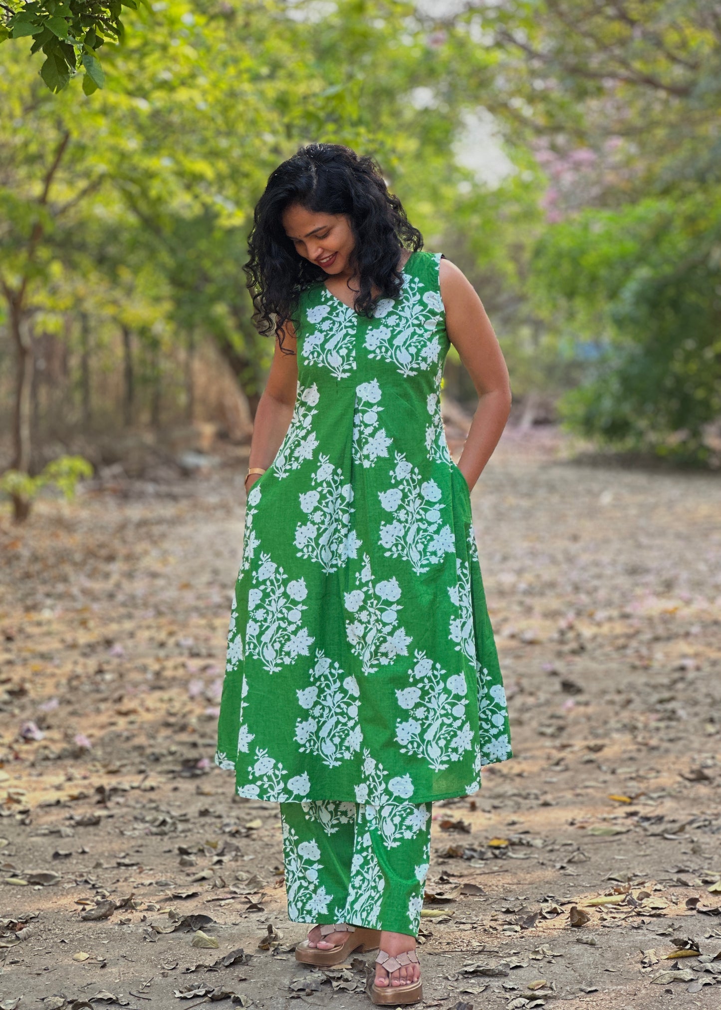 Vrinda Green A line Co-Ord Kurta Set