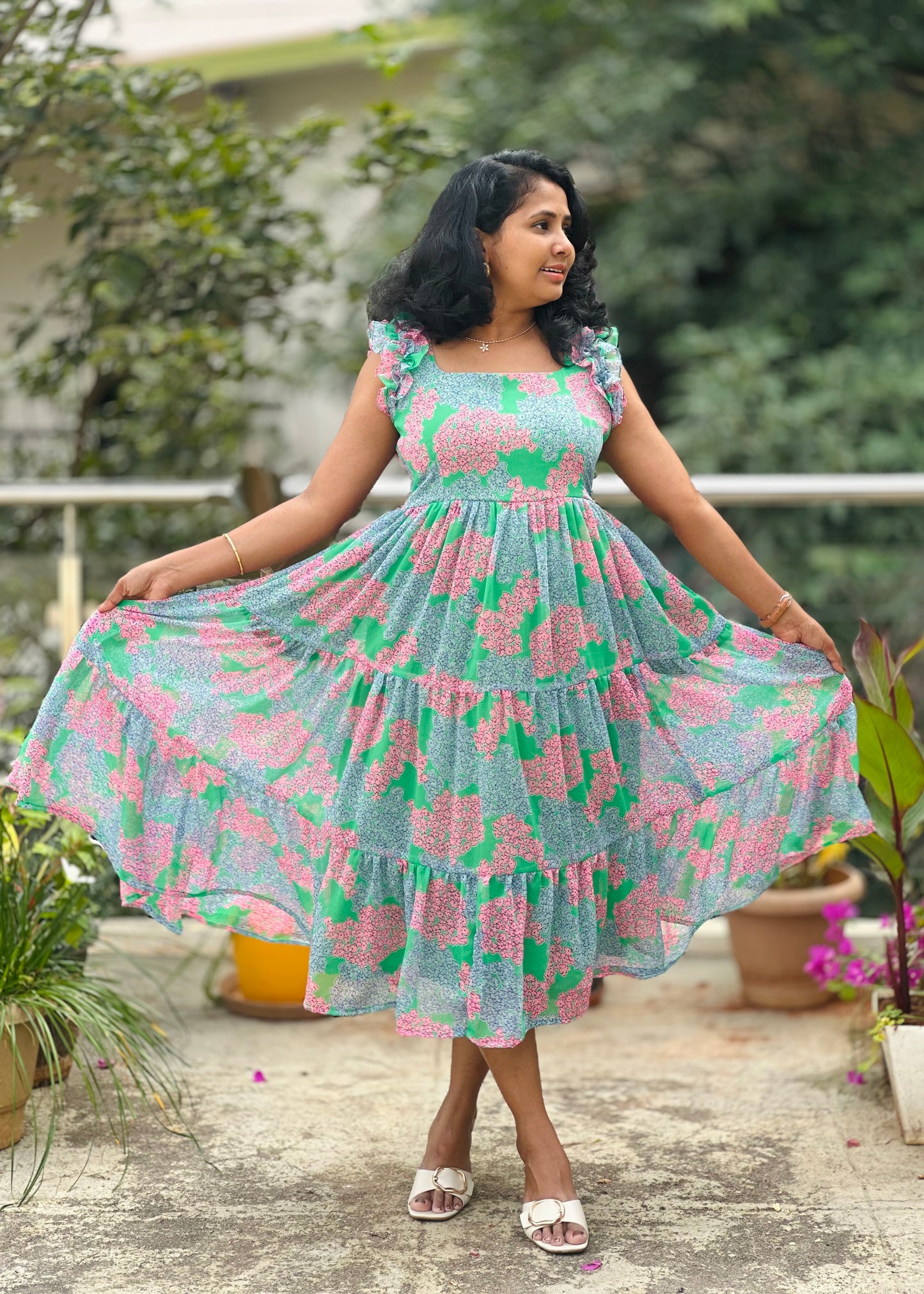 Spring garden midi dress