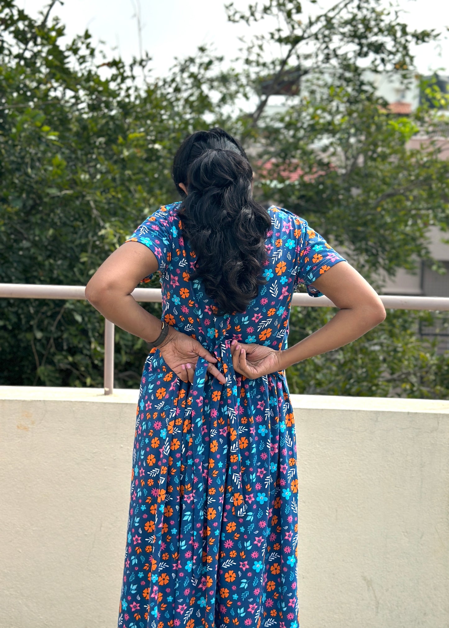 Navy Blue Printed Maternity & Feeding Loungewear- XL Available