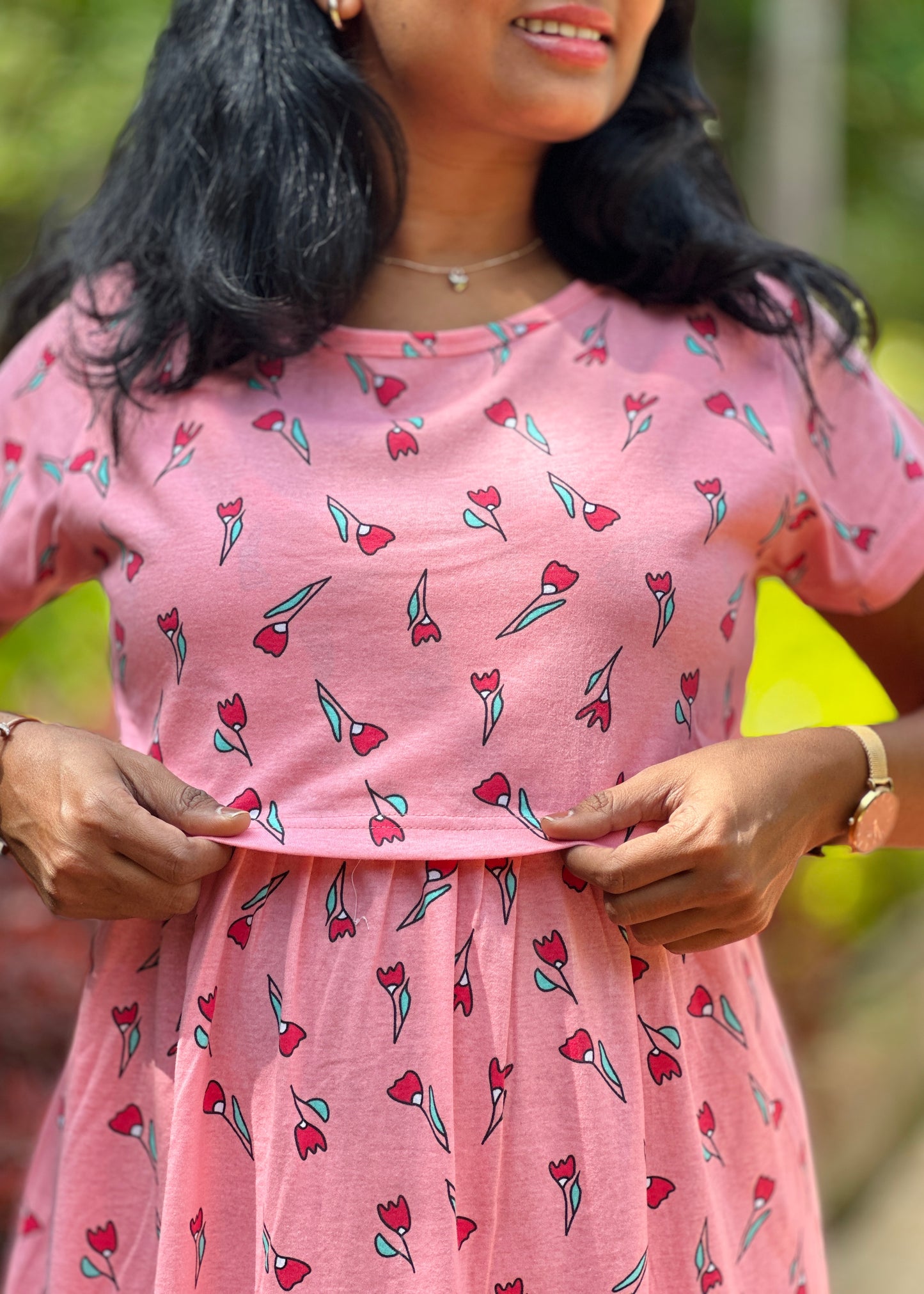 Peach Tulip Printed Maternity & Feeding Loungewear