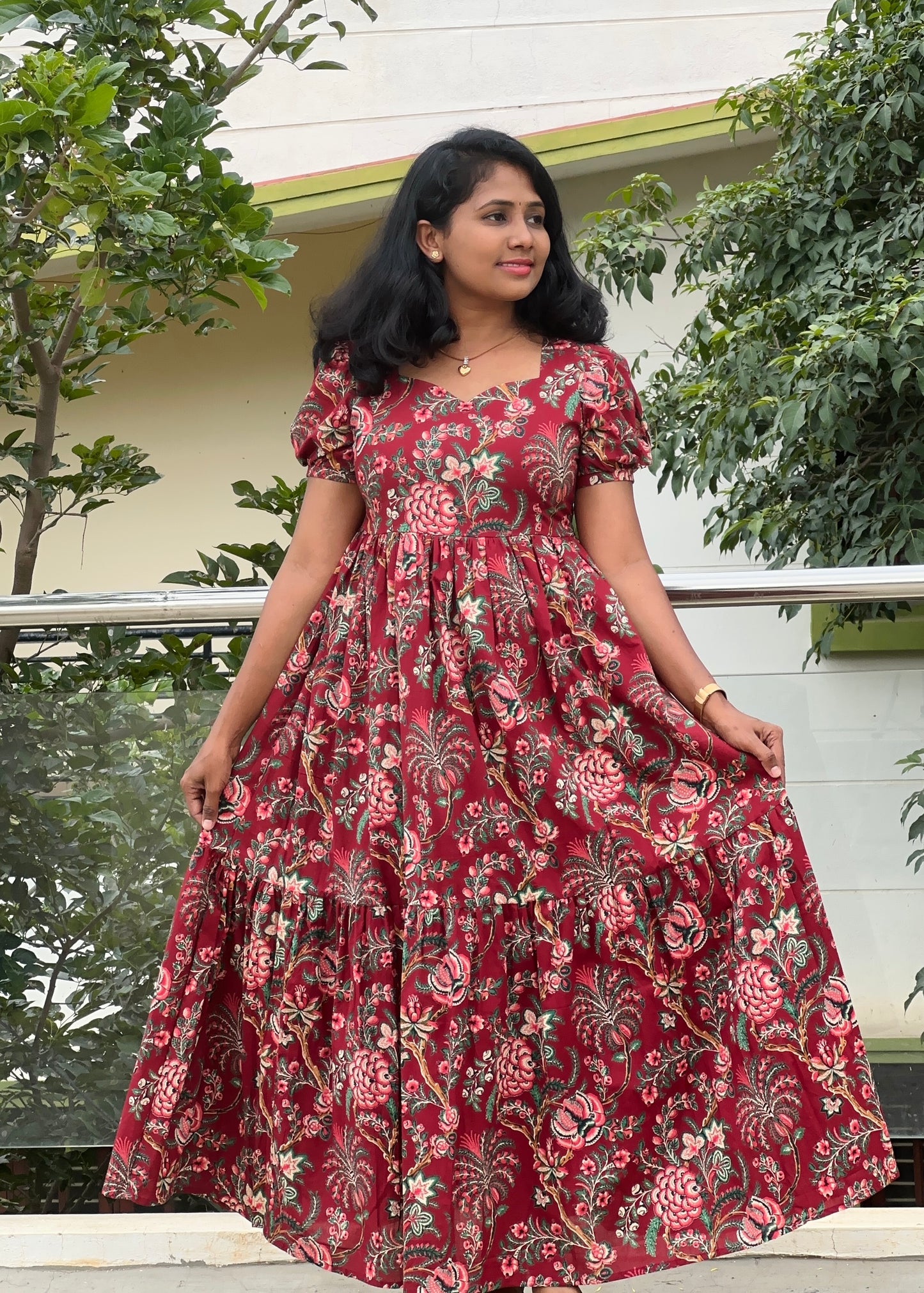 Maroon Mirage Floral Maxi Dress