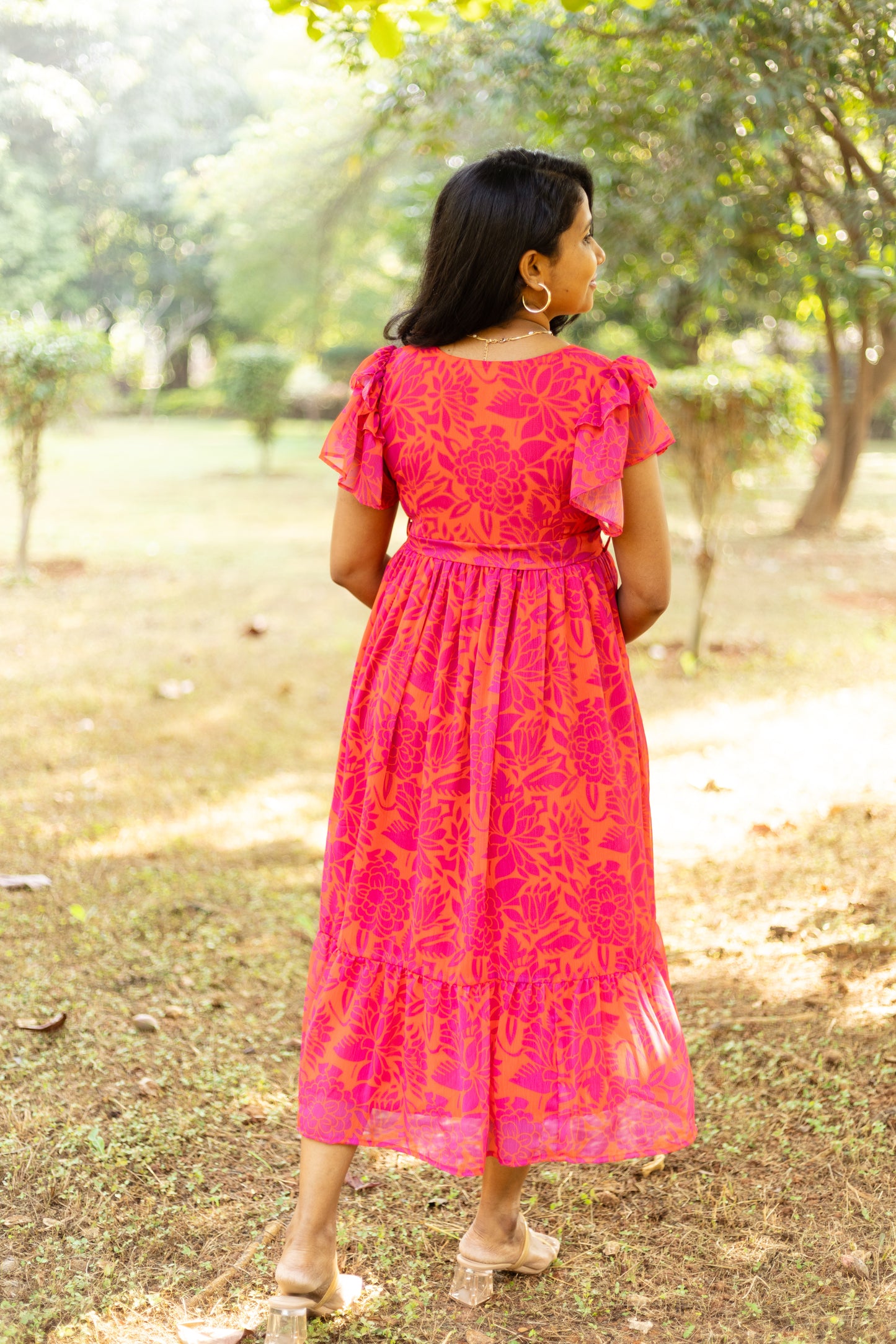 Orange Daisy Midi Dress
