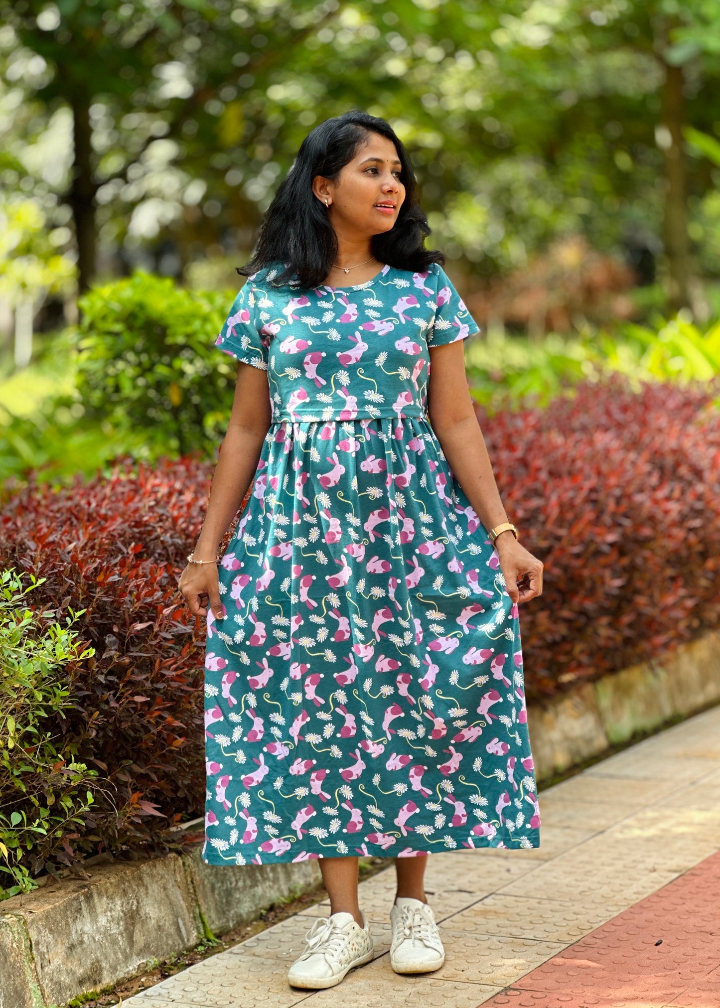 Teal Rabbit Printed Maternity & Feeding Loungewear