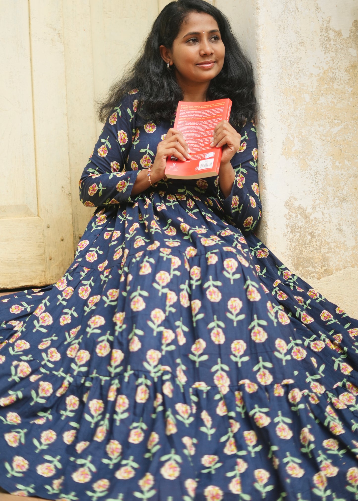 Harshini Blue Floral 3 Tier Cotton Maxi Dress