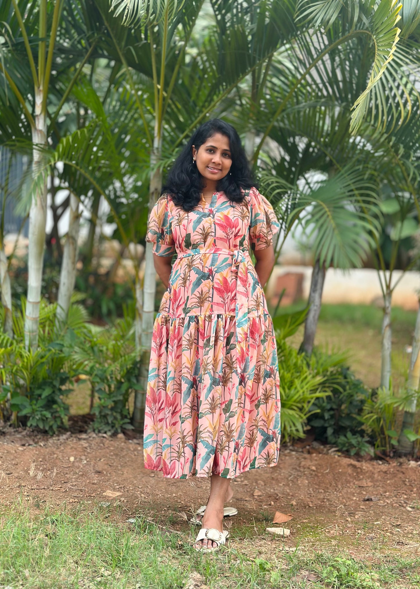 Peach Palm A- line dress