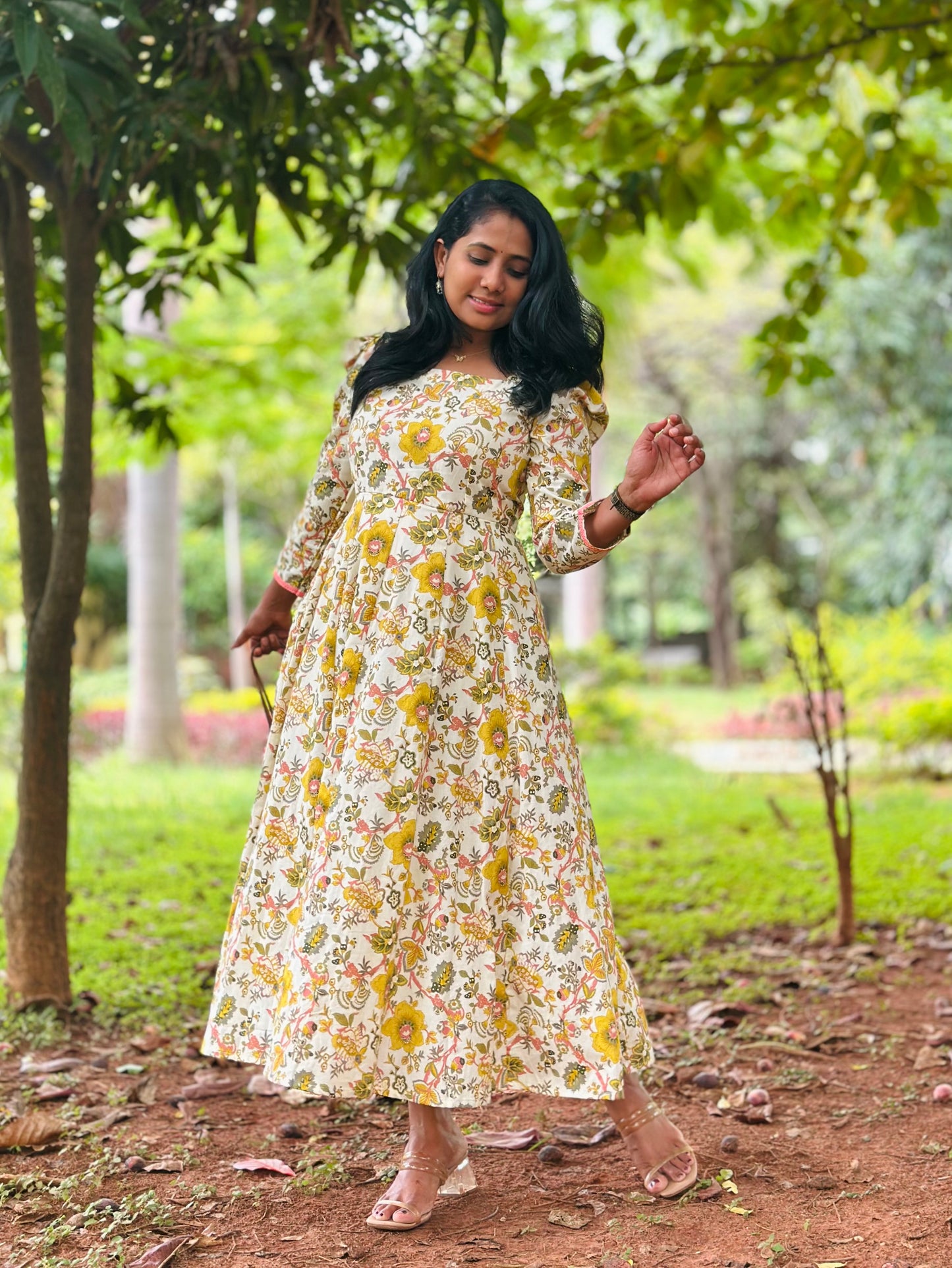 Yellow Floral Kali dress-Immediate Dispatch