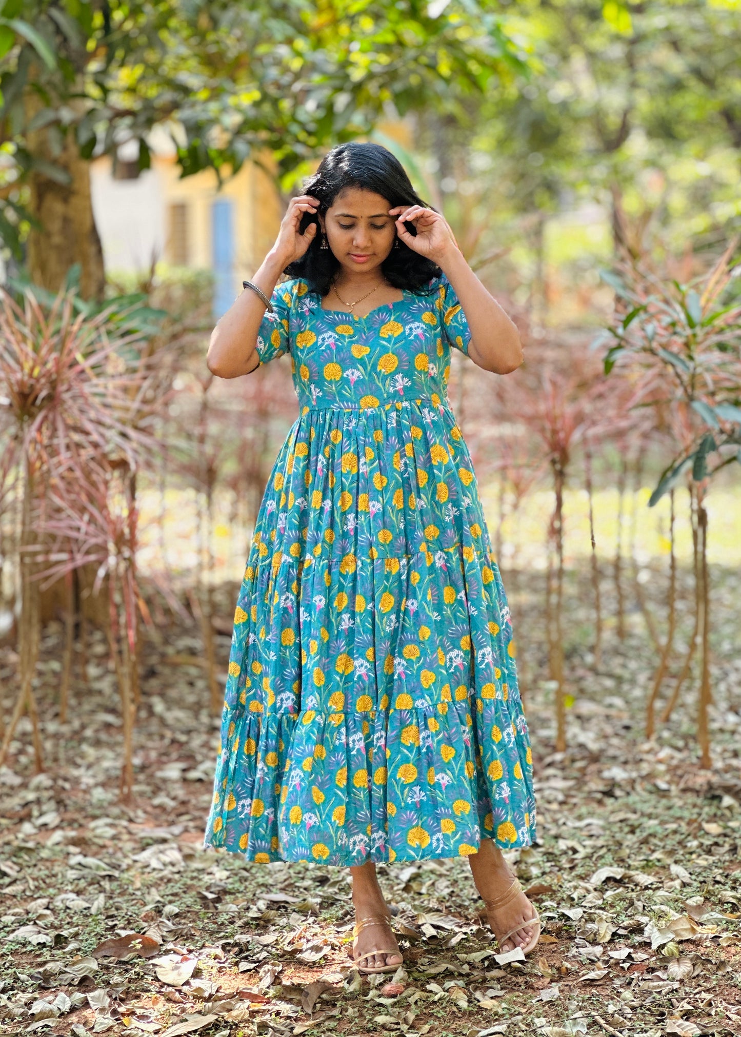 Teal Blossom 3 tier dress