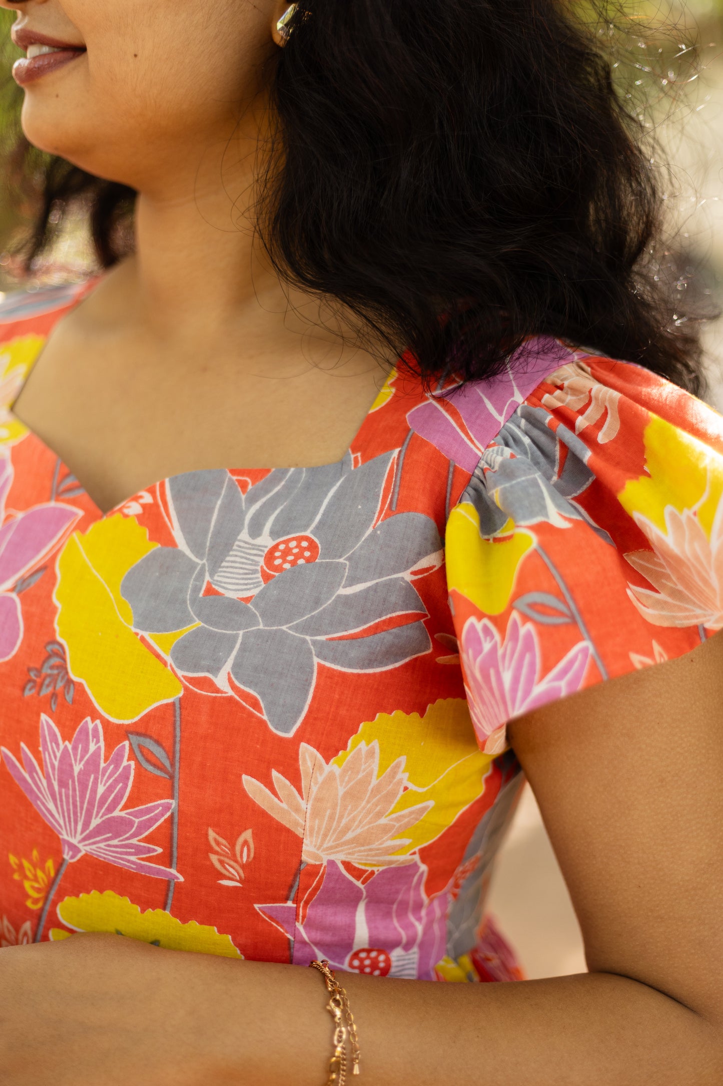 Tangerine Blossom High Low Cotton Dress