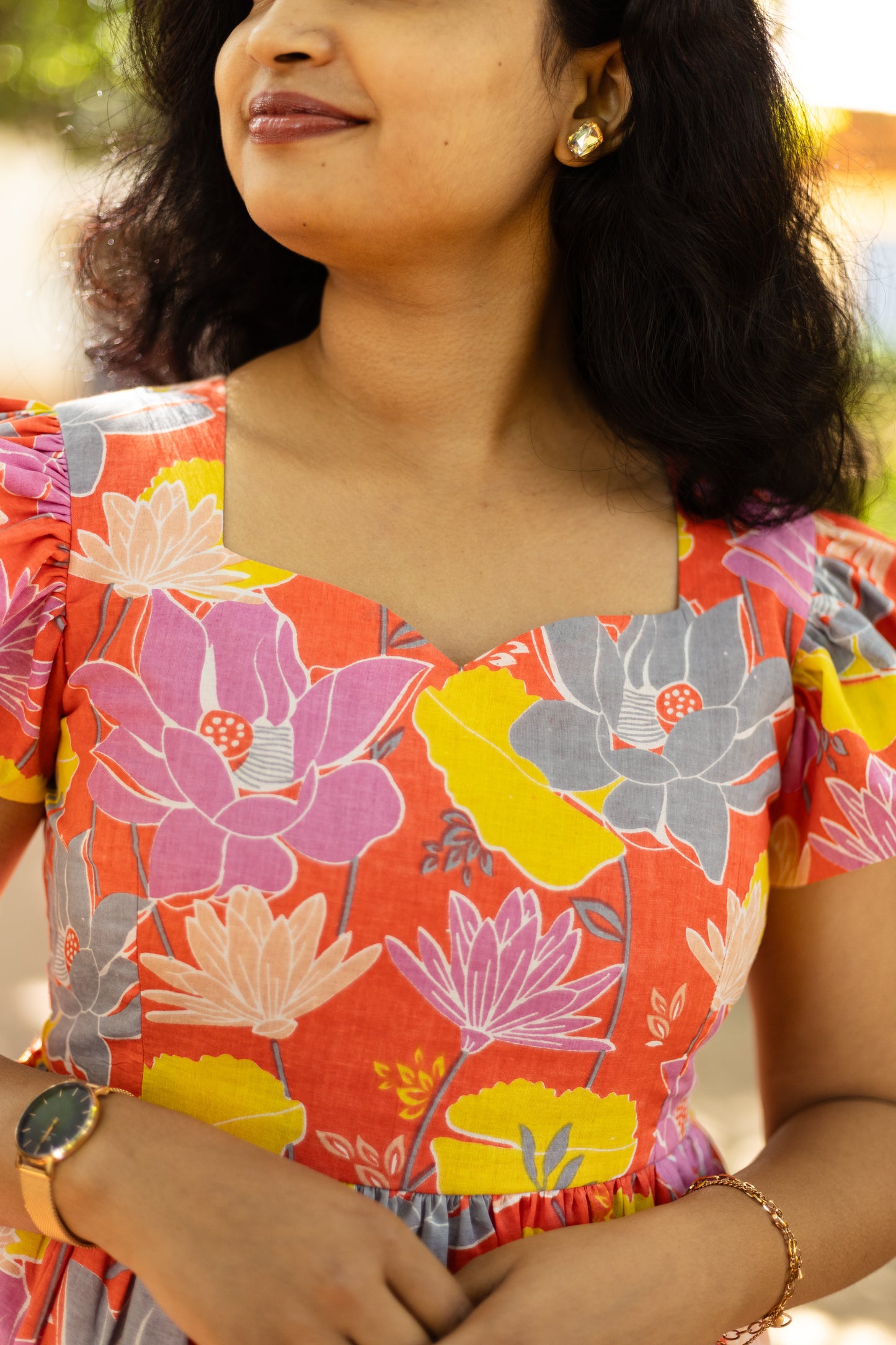 Tangerine Blossom High Low Cotton Dress