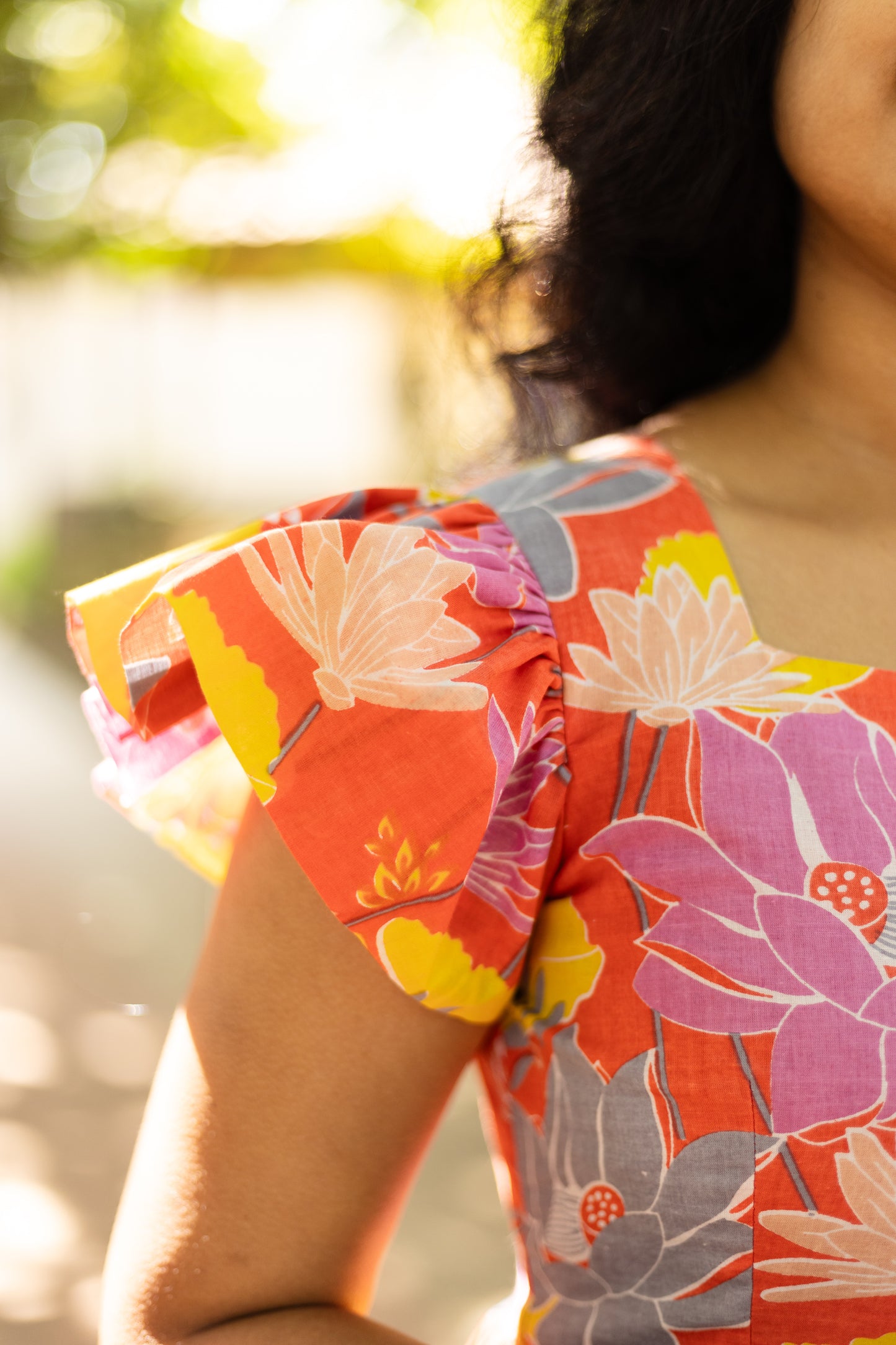Tangerine Blossom High Low Cotton Dress