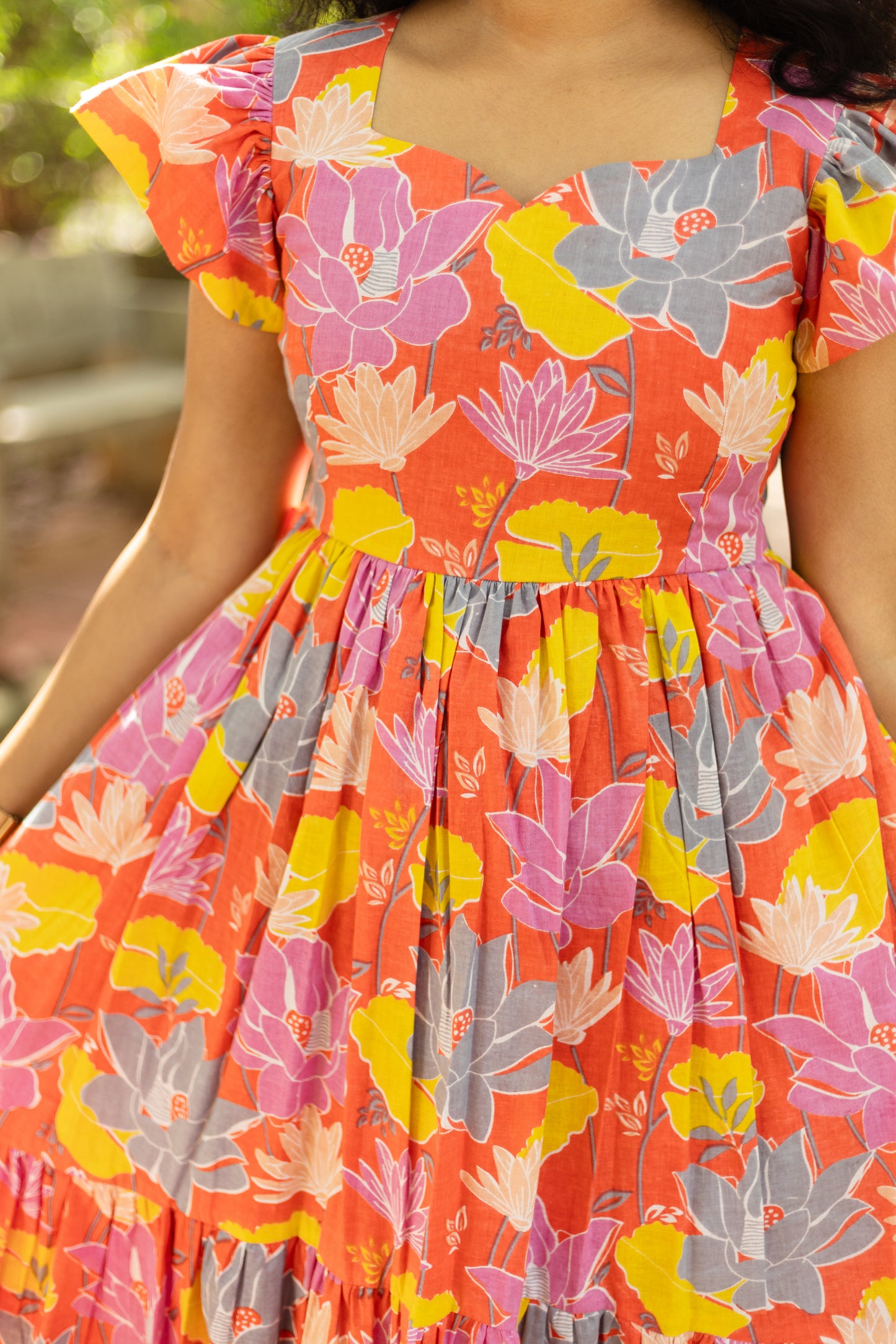 Tangerine Blossom High Low Cotton Dress