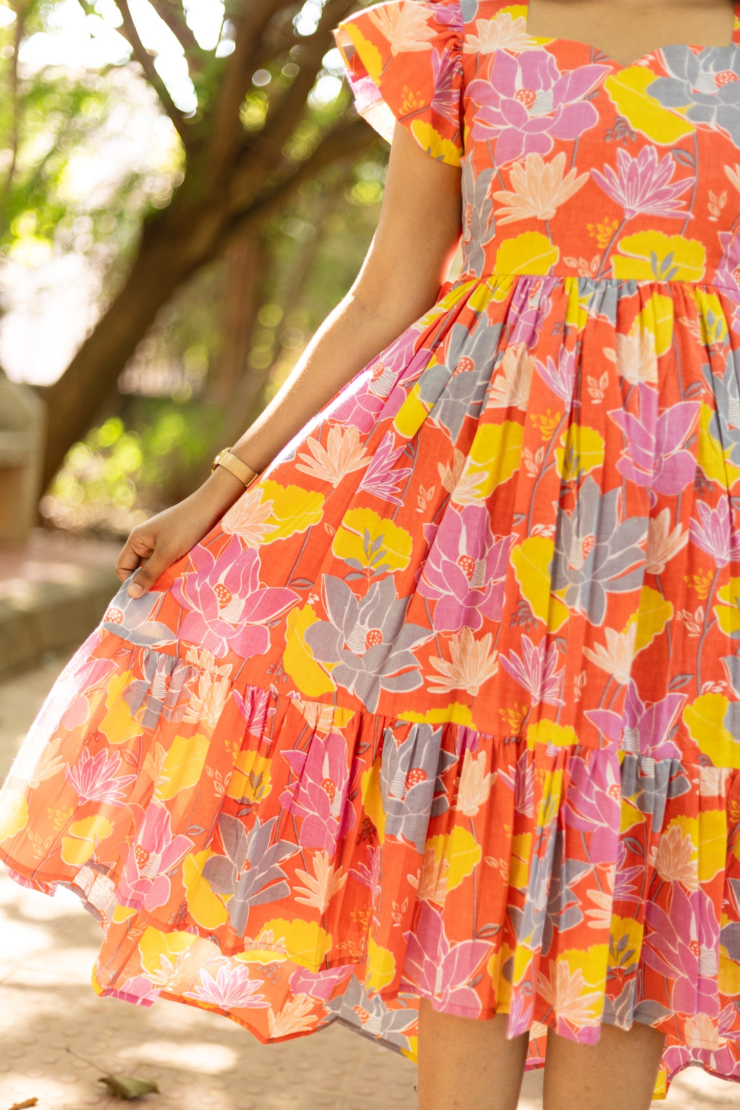 Tangerine Blossom High Low Cotton Dress