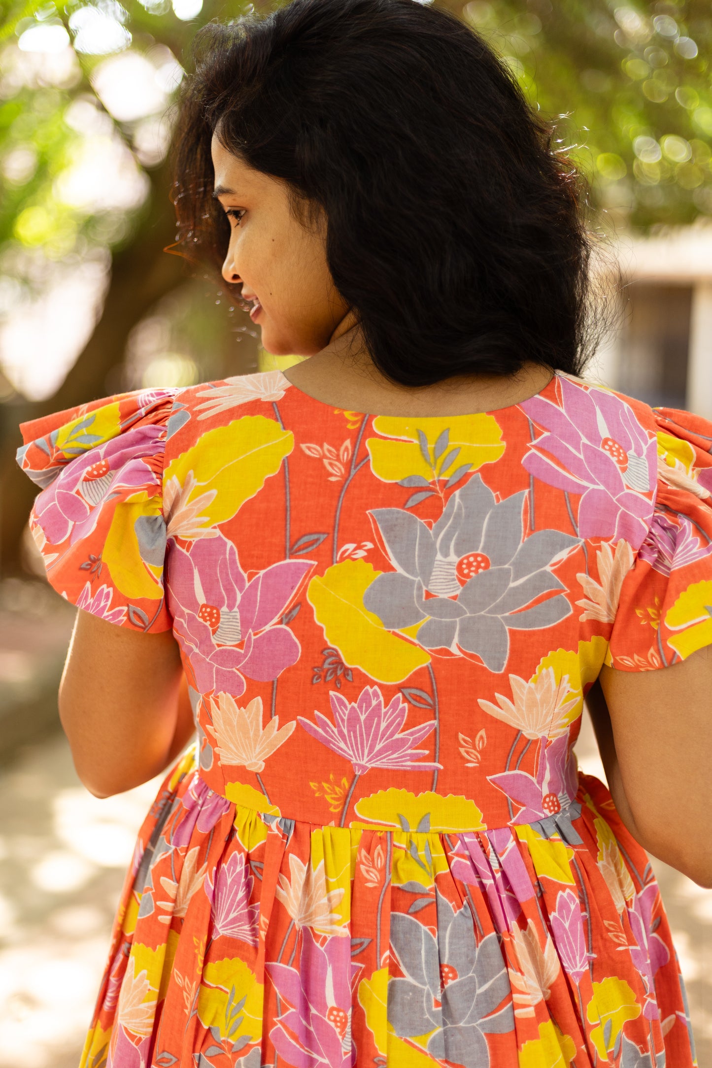 Tangerine Blossom High Low Cotton Dress