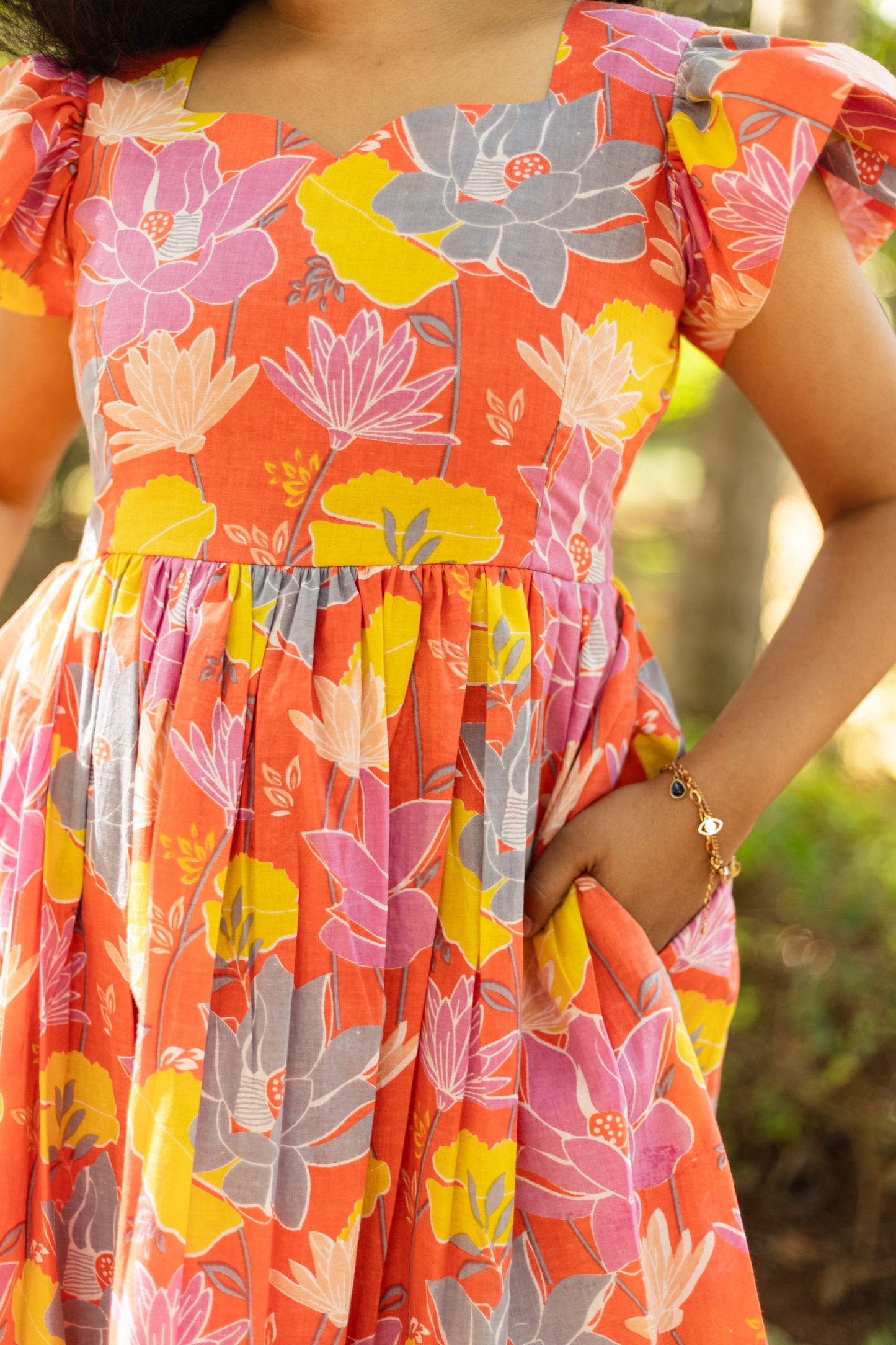 Tangerine Blossom High Low Cotton Dress