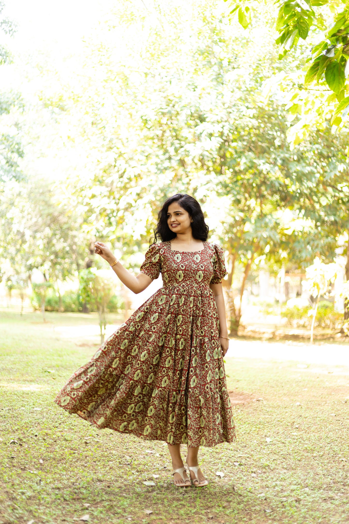Caramel Floral 3 tier dress