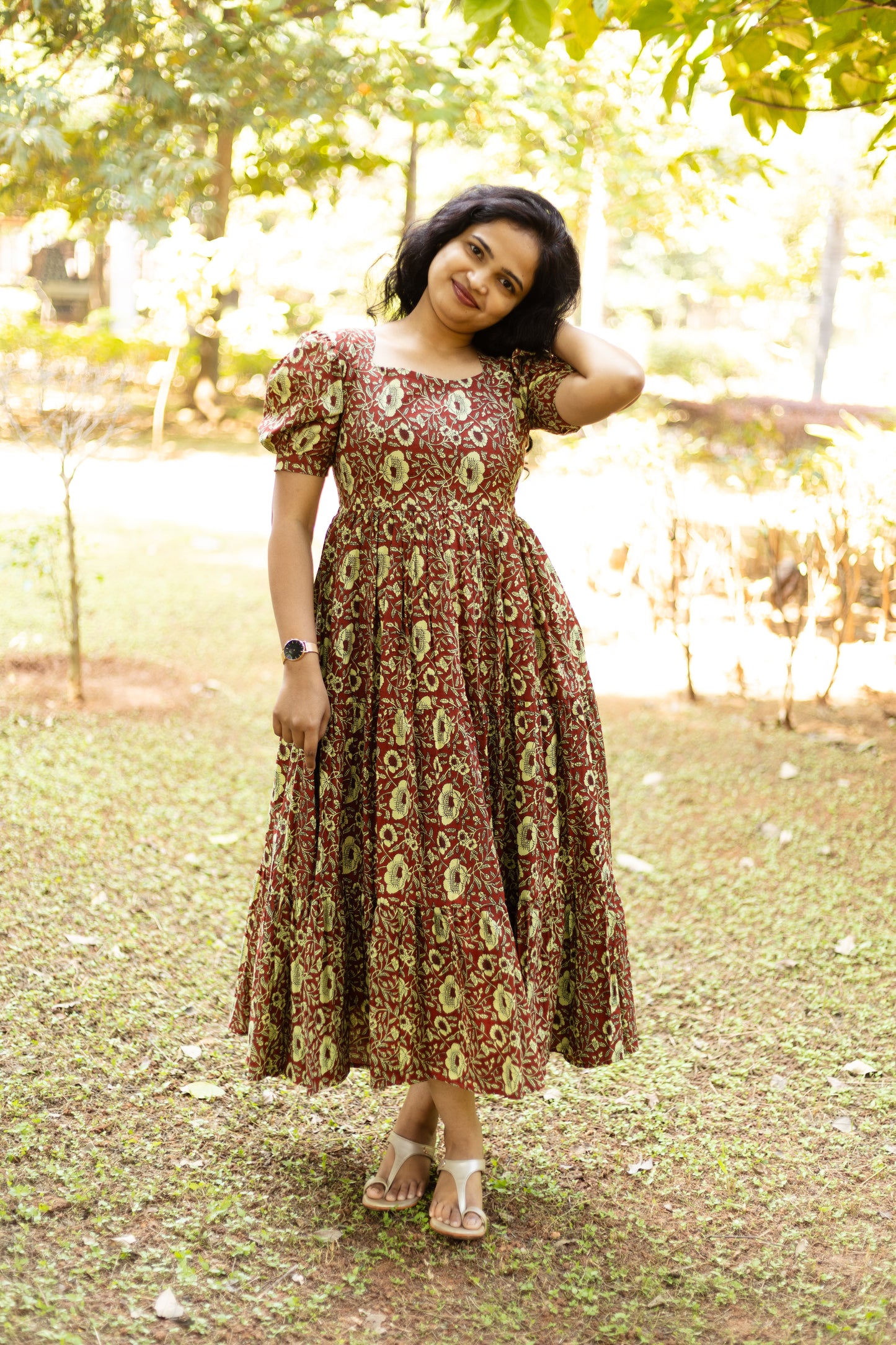 Caramel Floral 3 tier dress