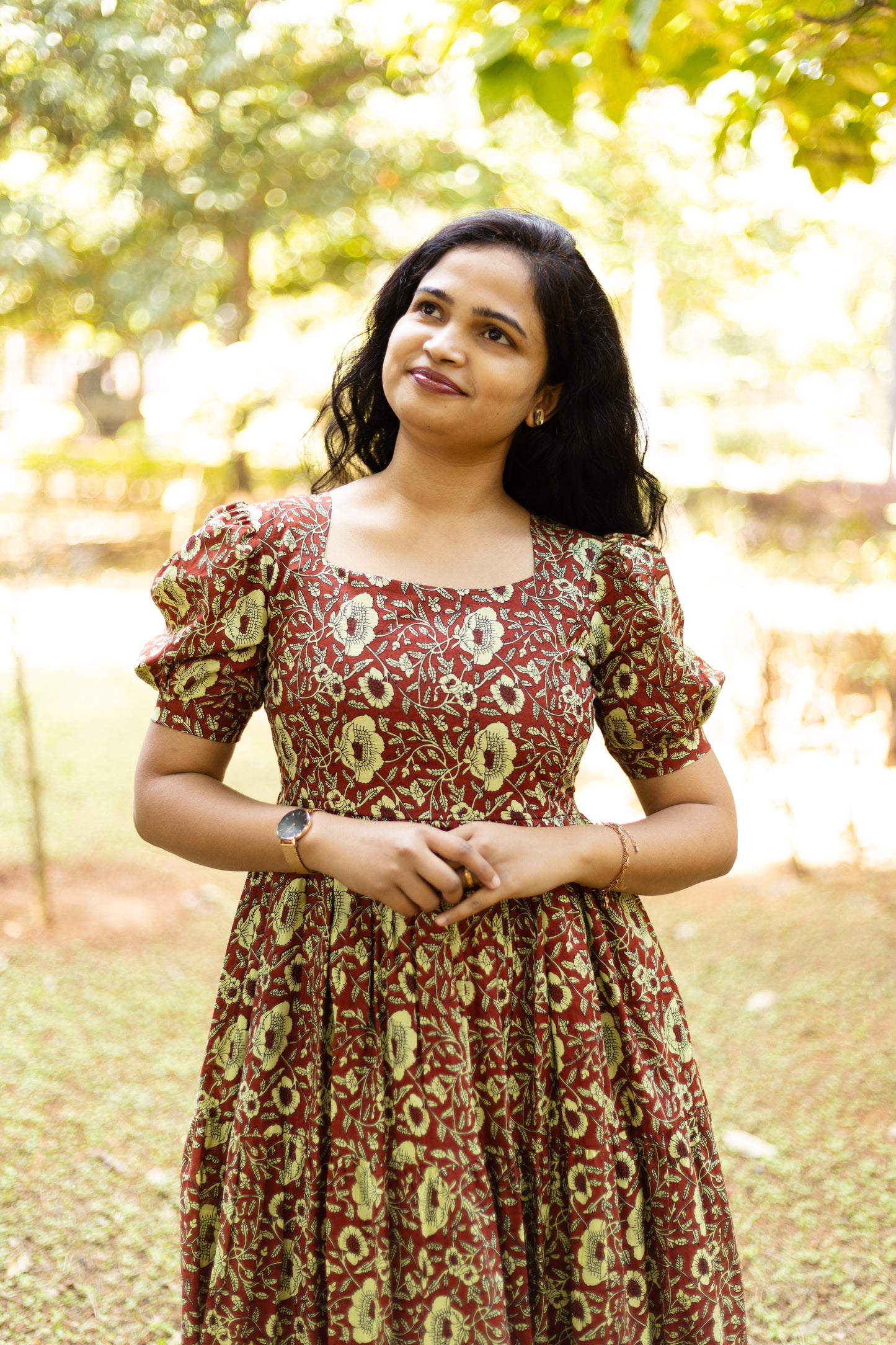 Caramel Floral 3 tier dress