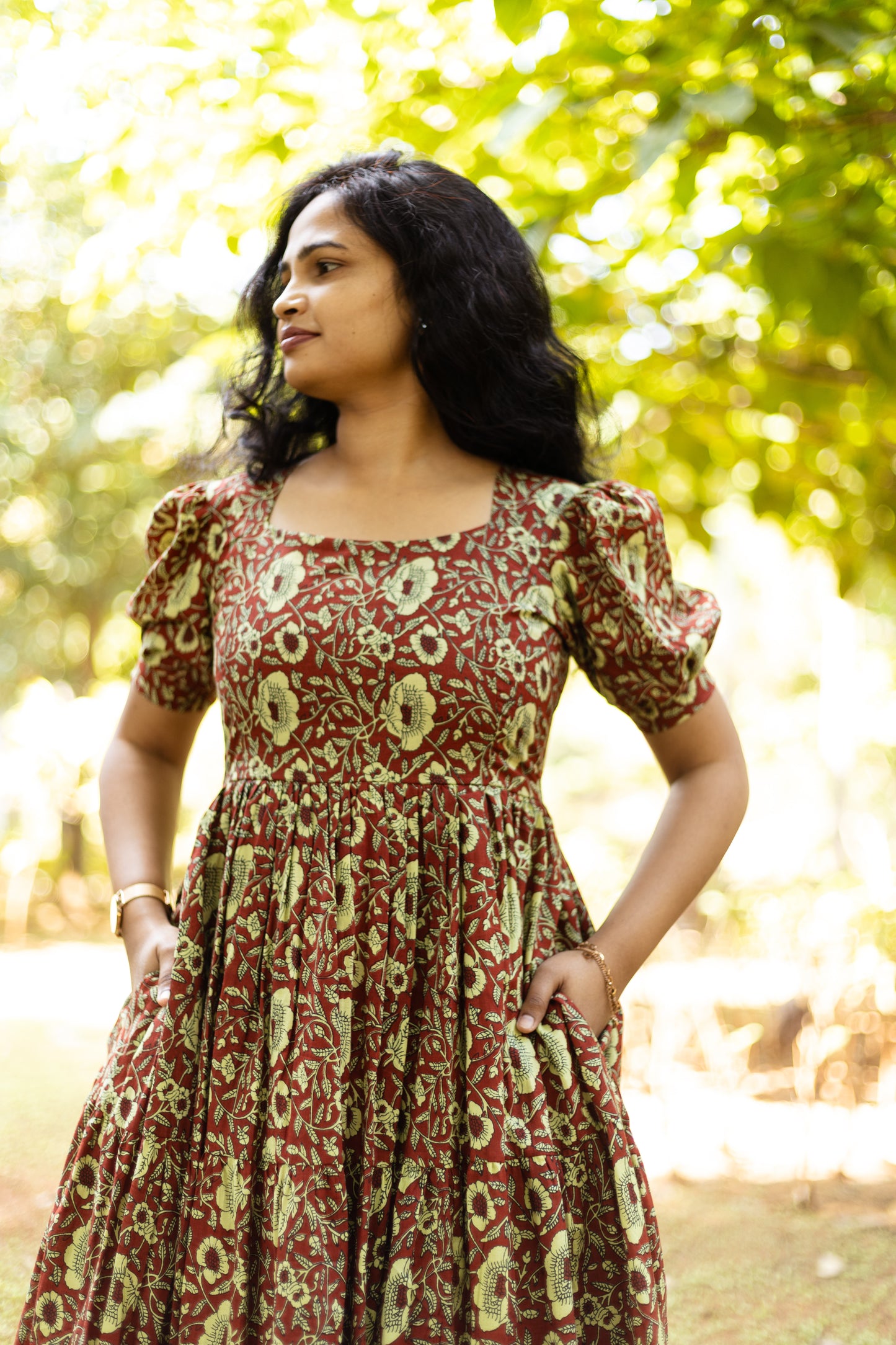 Caramel Floral 3 tier dress