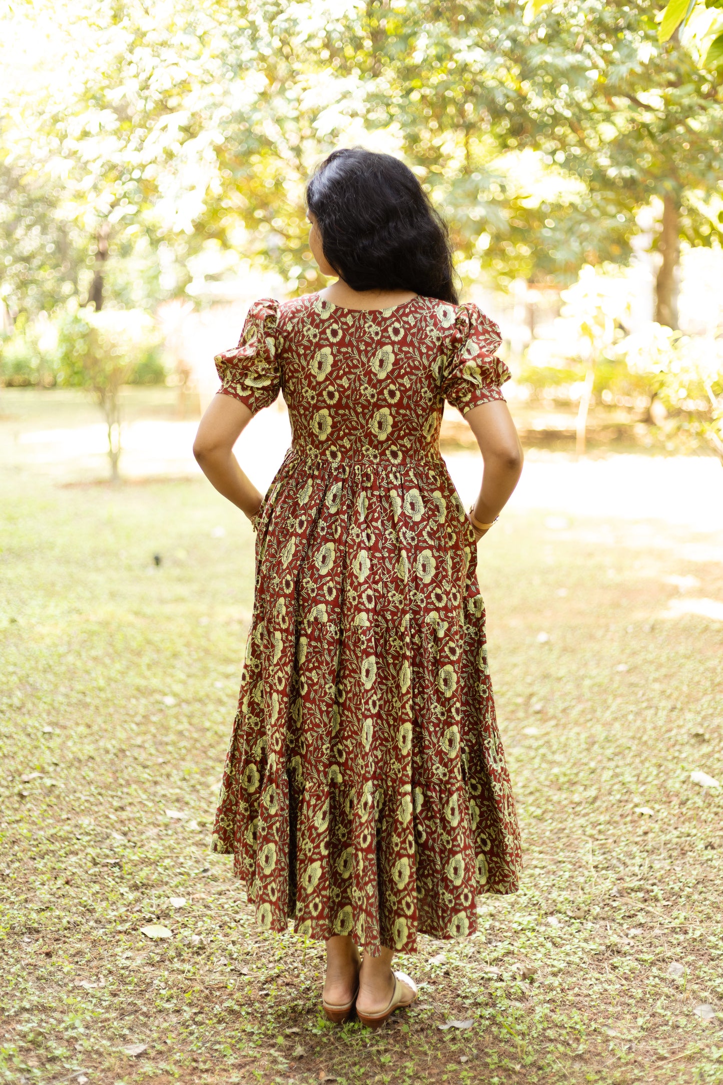 Caramel Floral 3 tier dress