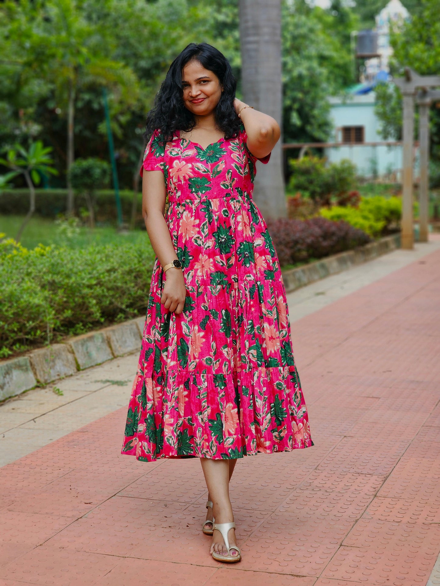 Raspberry Bloom Scalloped Dress