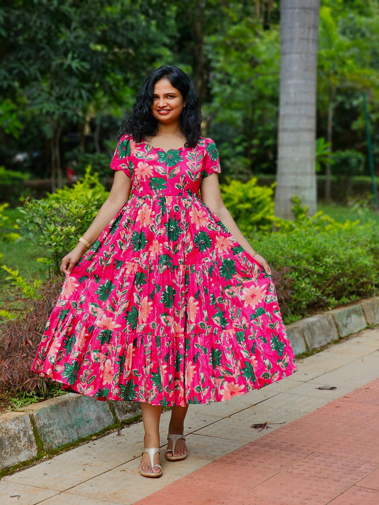 Raspberry Bloom Scalloped Dress
