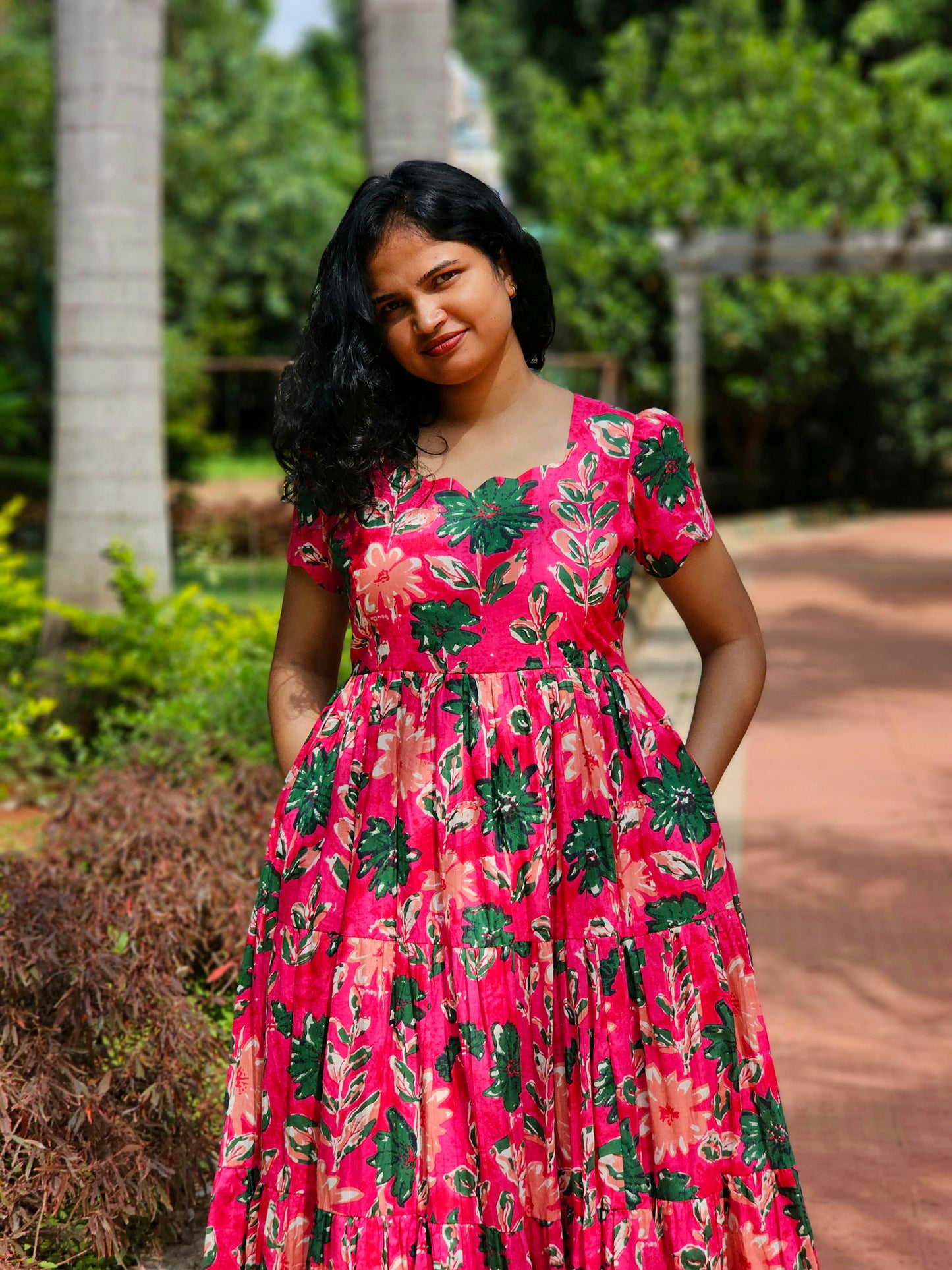 Raspberry Bloom Scalloped Dress