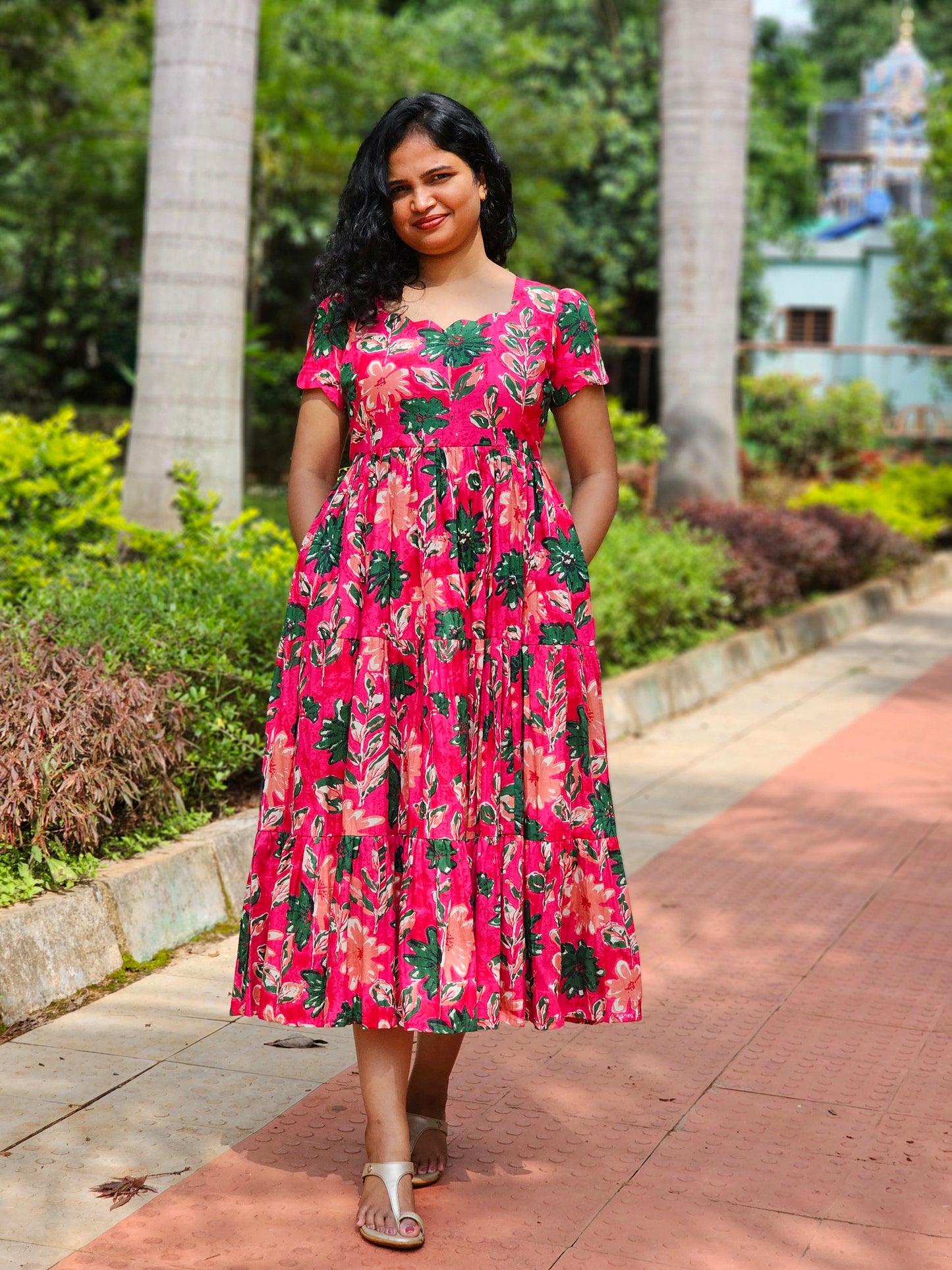 Raspberry Bloom Scalloped Dress