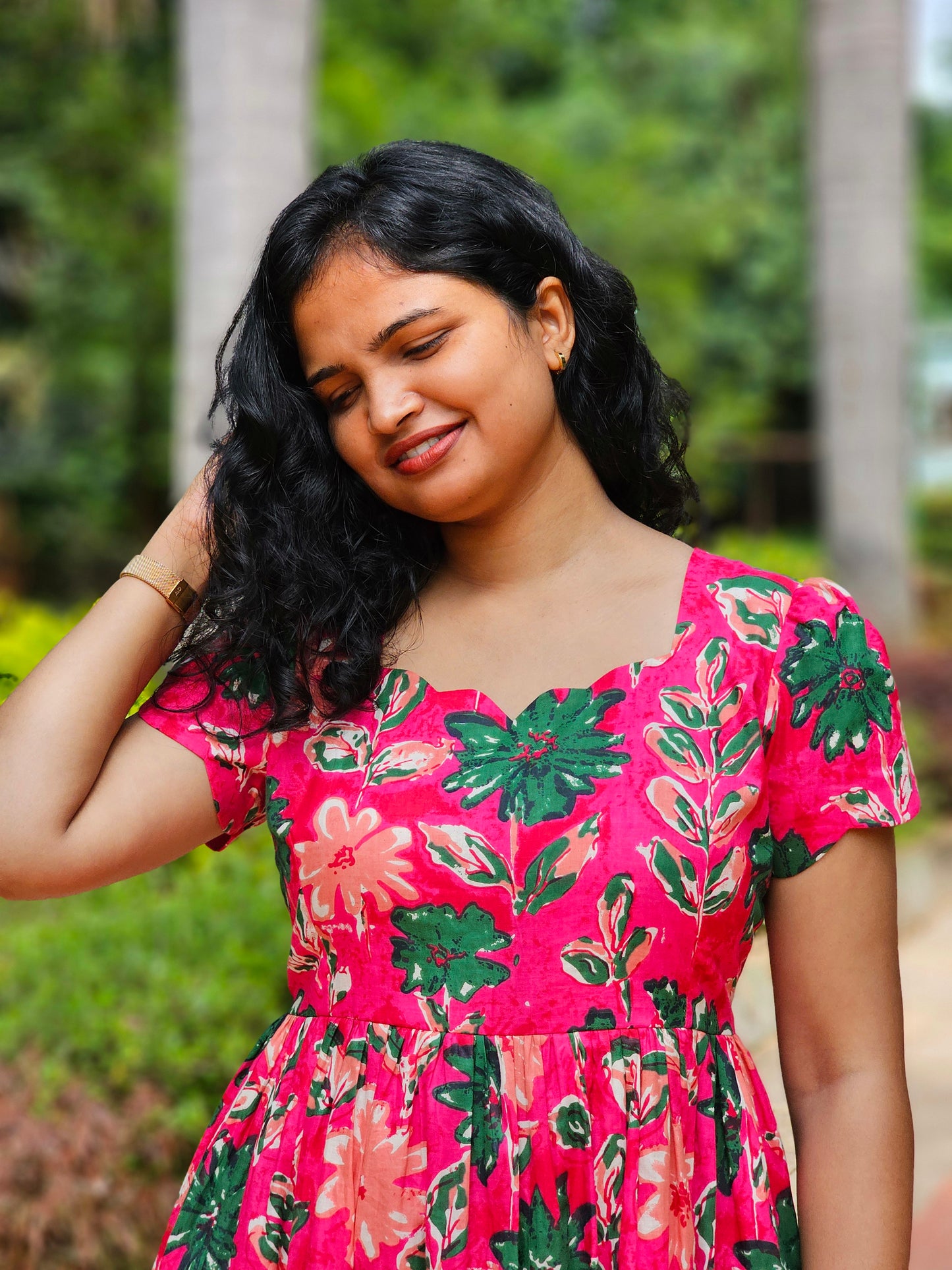 Raspberry Bloom Scalloped Dress