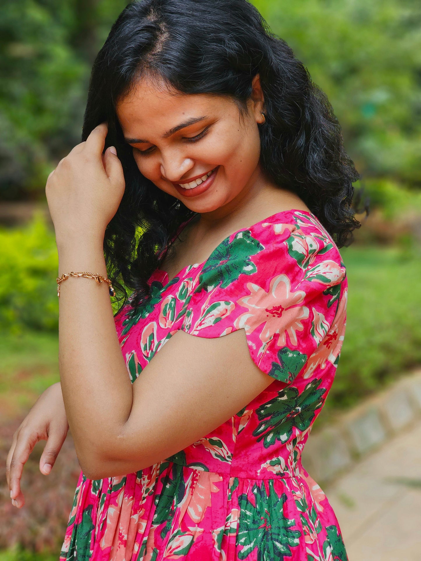 Raspberry Bloom Scalloped Dress
