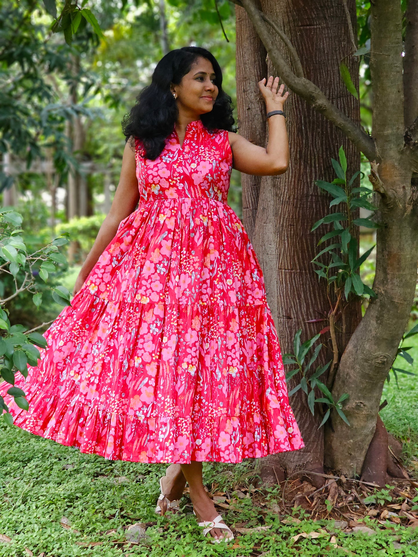 Scarlet Bloom Midi Dress
