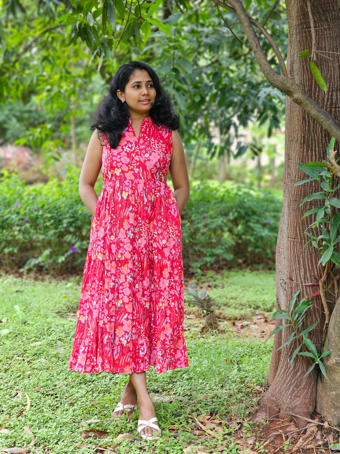 Scarlet Bloom Midi Dress