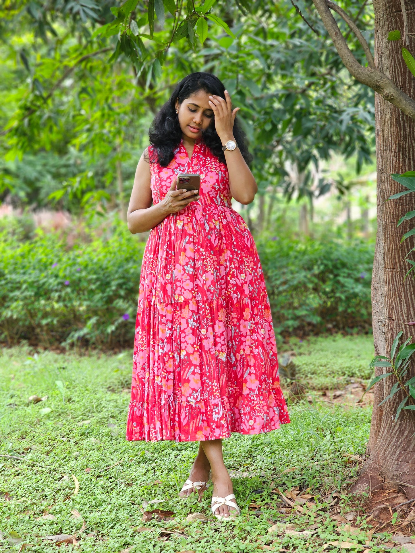 Scarlet Bloom Midi Dress