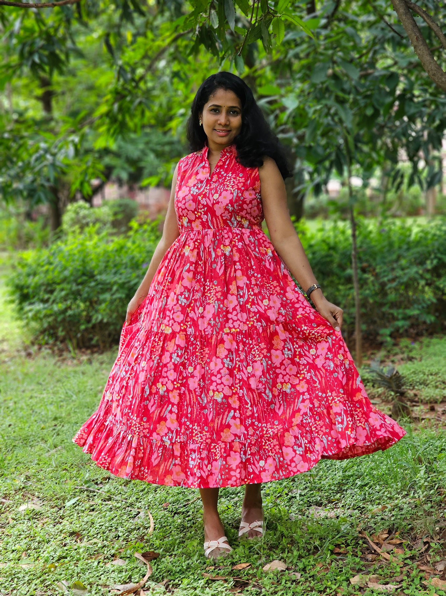 Scarlet Bloom Midi Dress