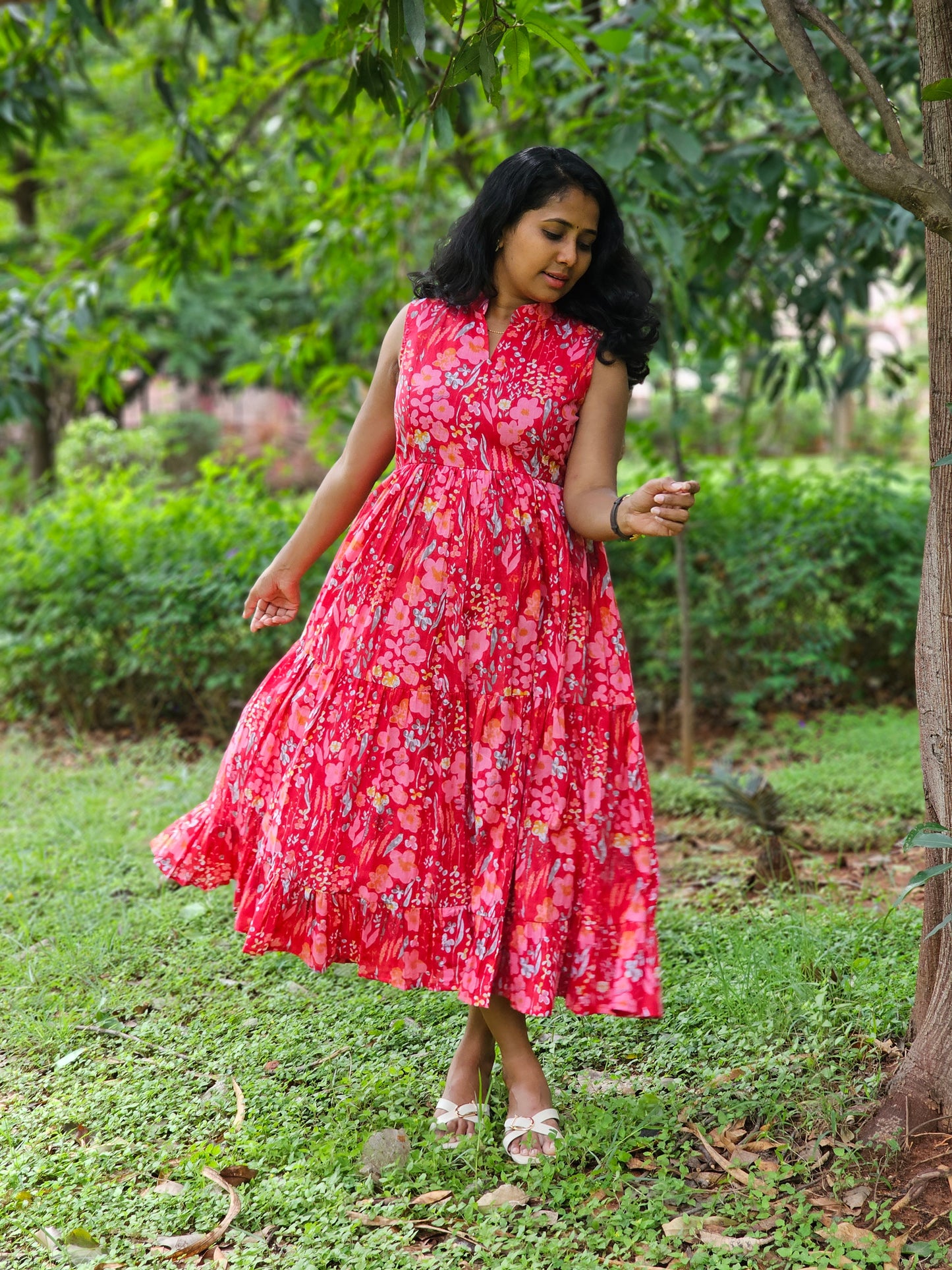 Scarlet Bloom Midi Dress