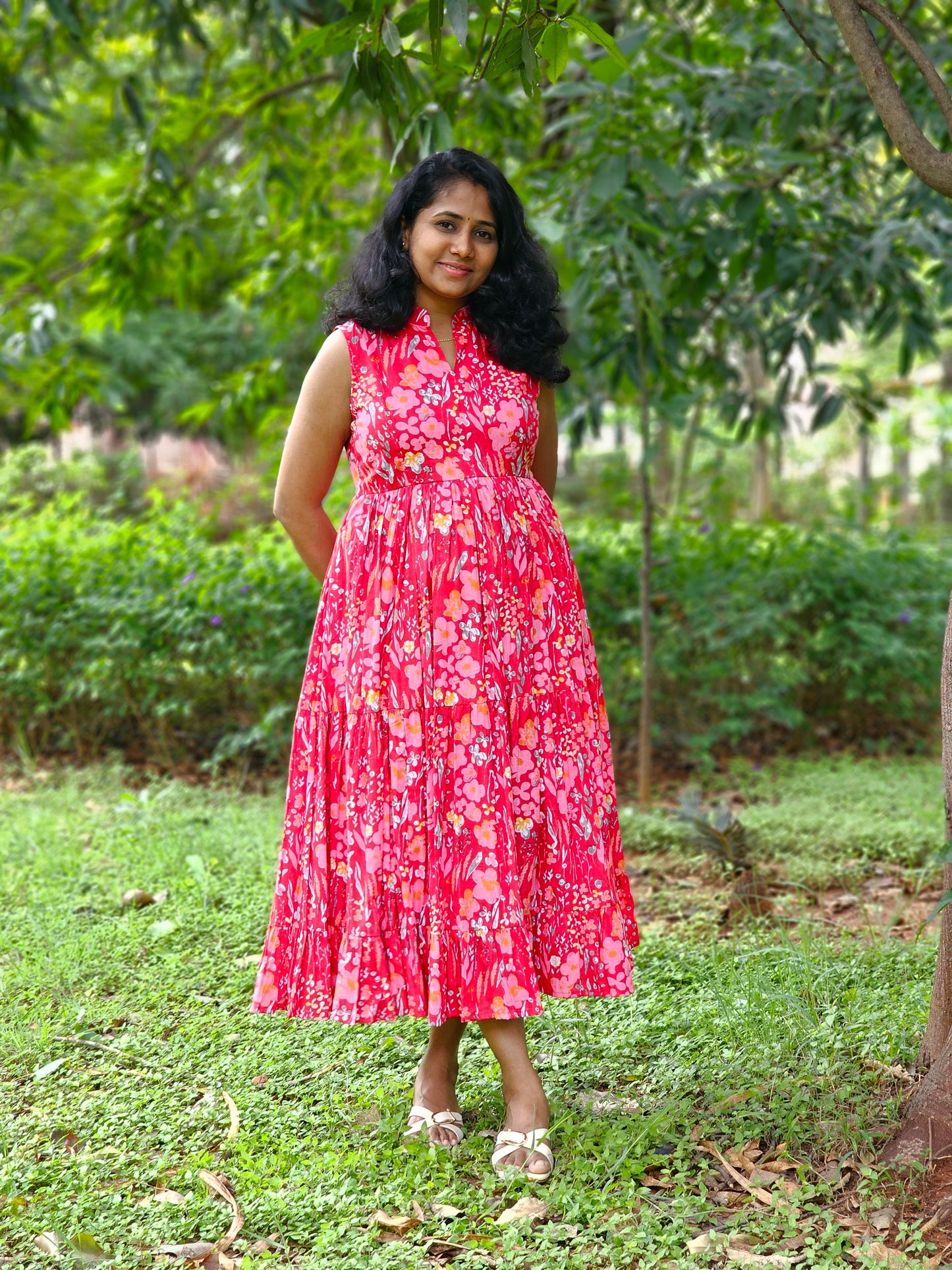 Scarlet Bloom Midi Dress