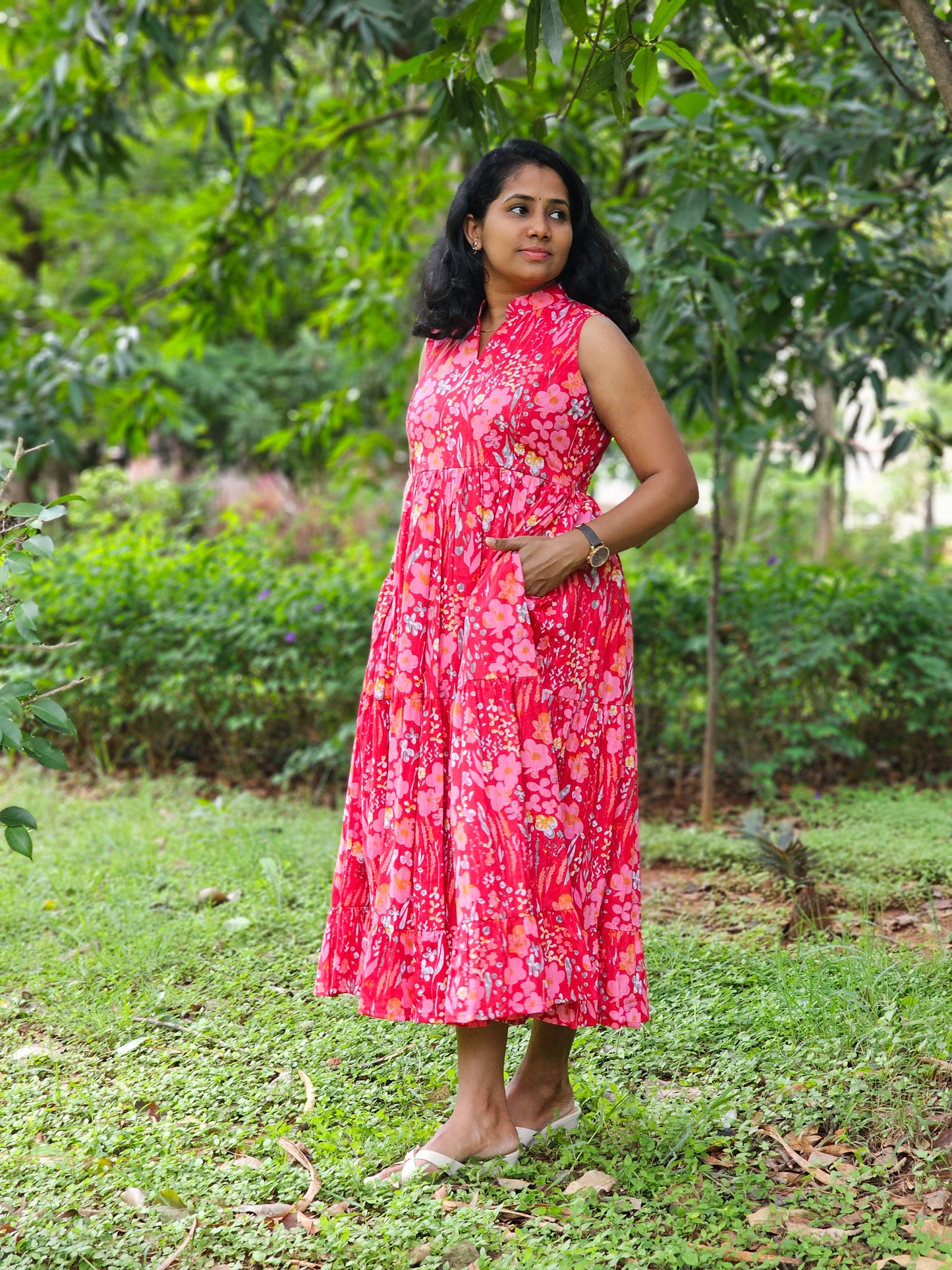 Scarlet Bloom Midi Dress