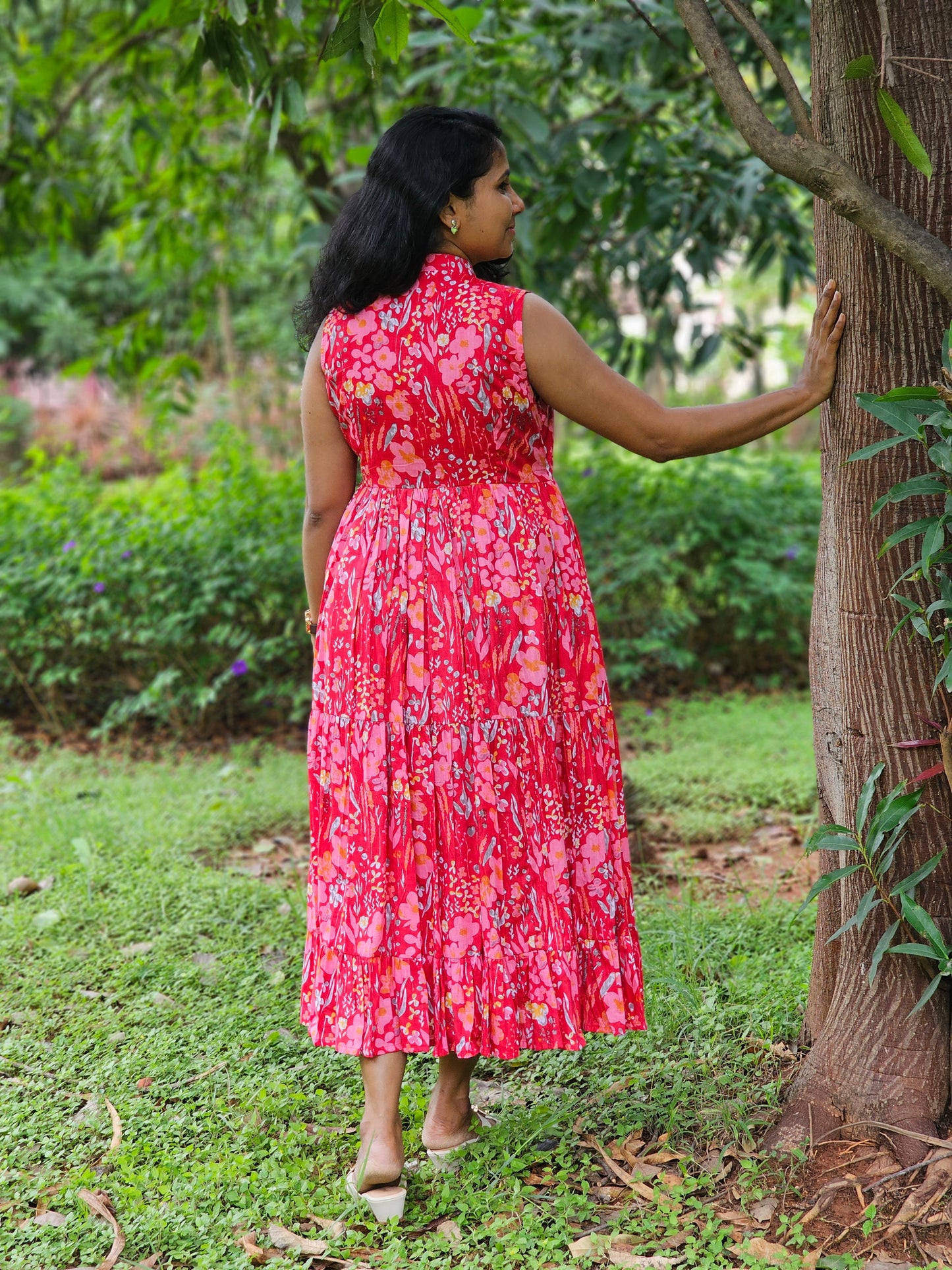 Scarlet Bloom Midi Dress