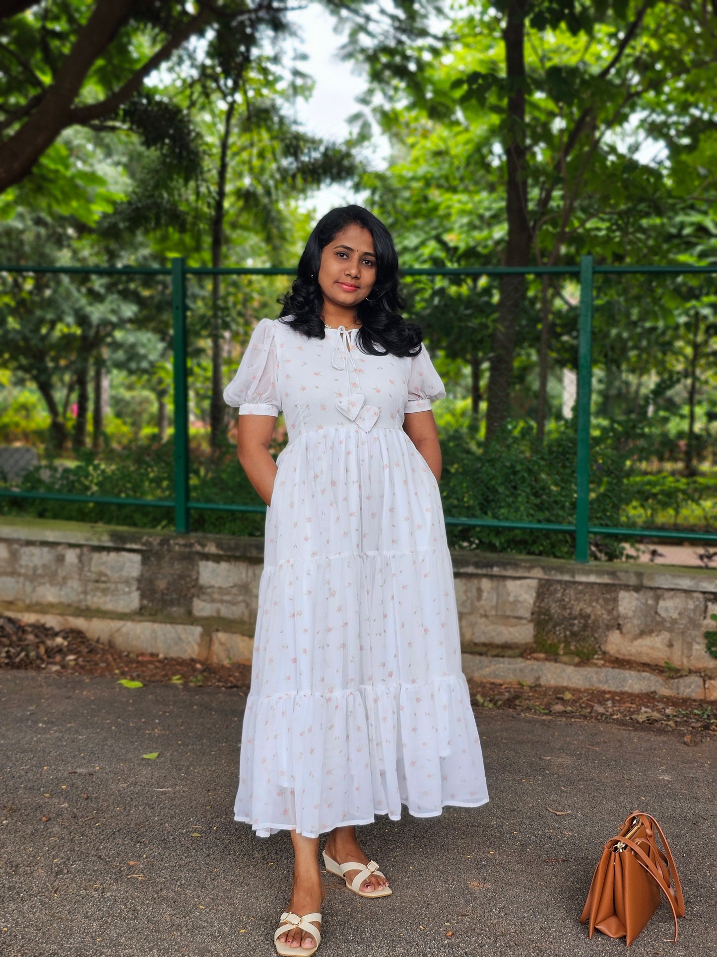 Petal Cloud Tie-Neck Dress
