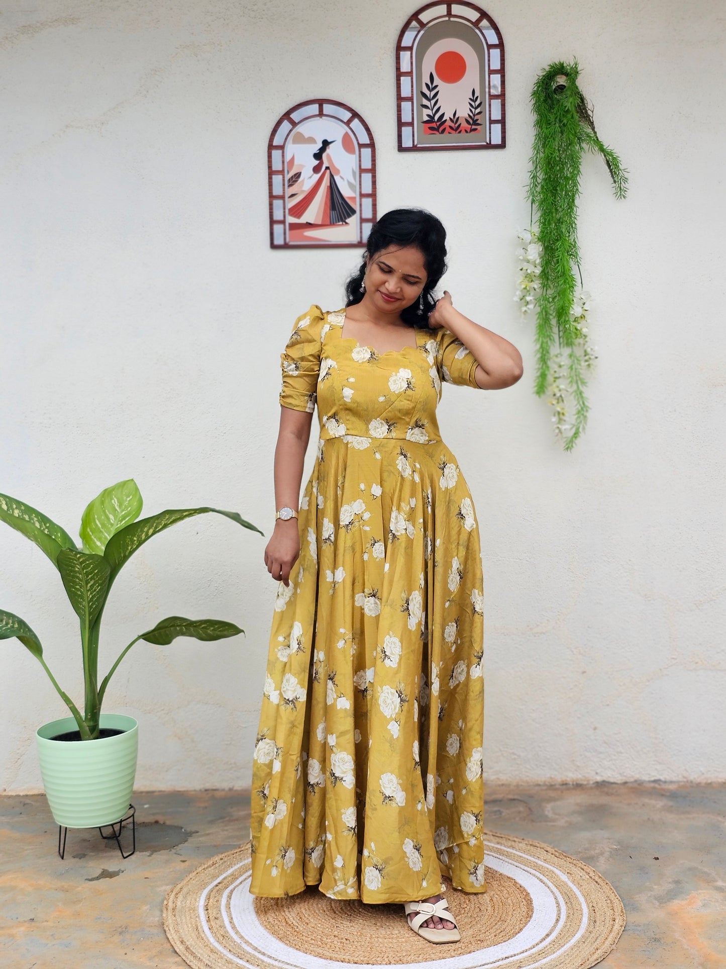 Golden Blossom Maxi Dress