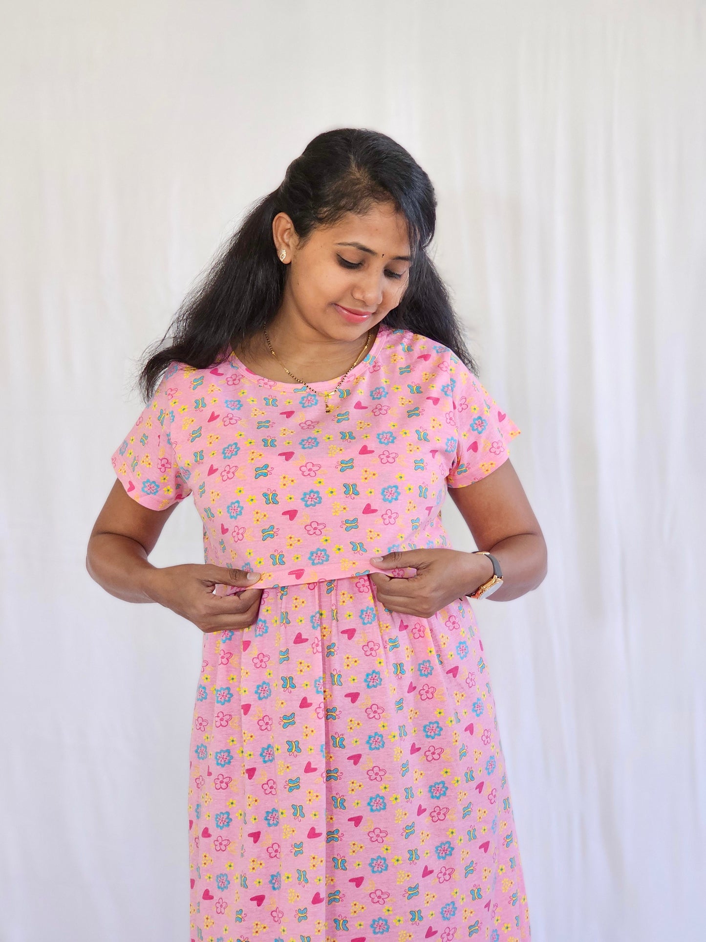 Pink Butterfly Printed Maternity & Feeding Loungewear