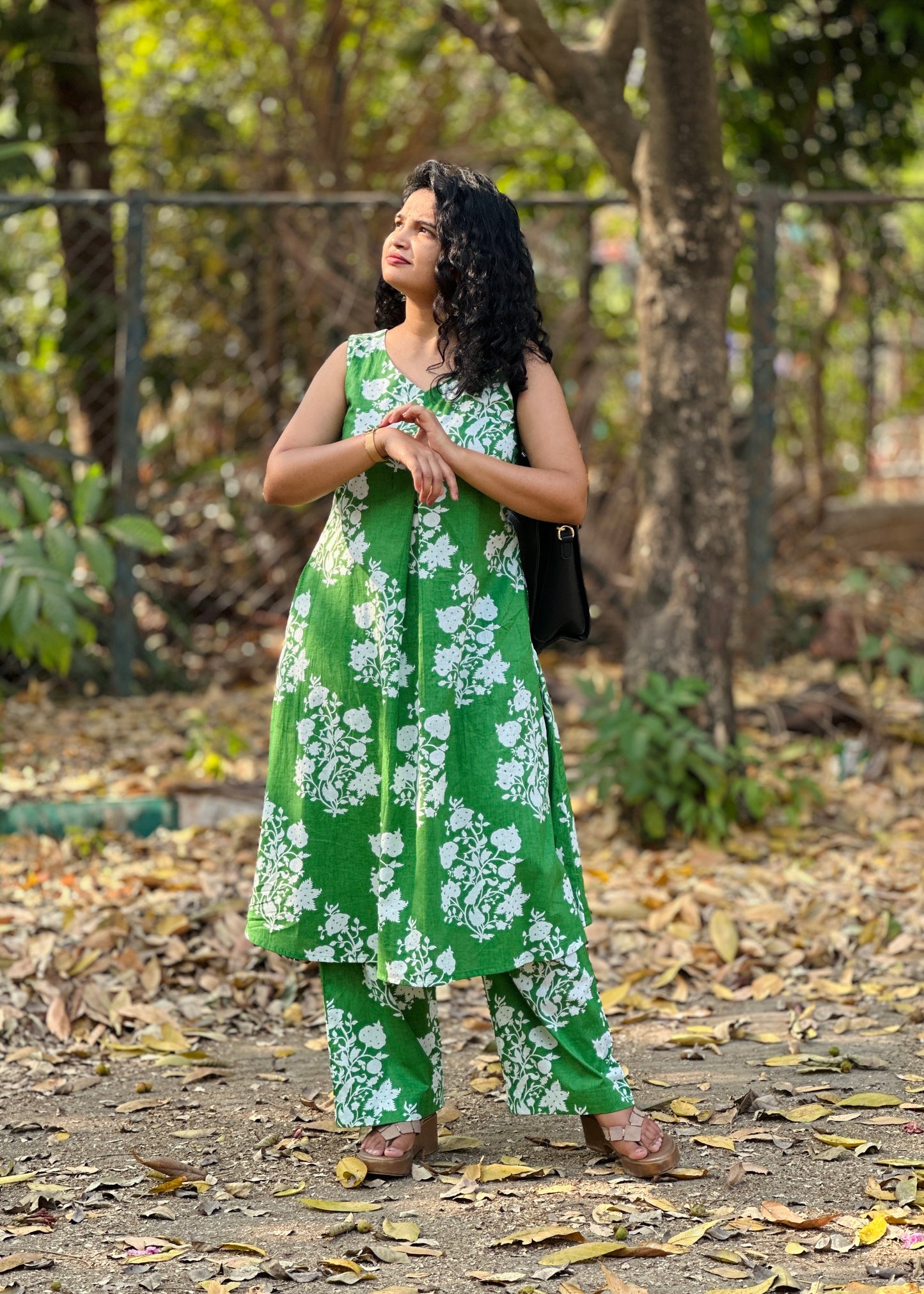 Vrinda Green A line Co-Ord Kurta Set