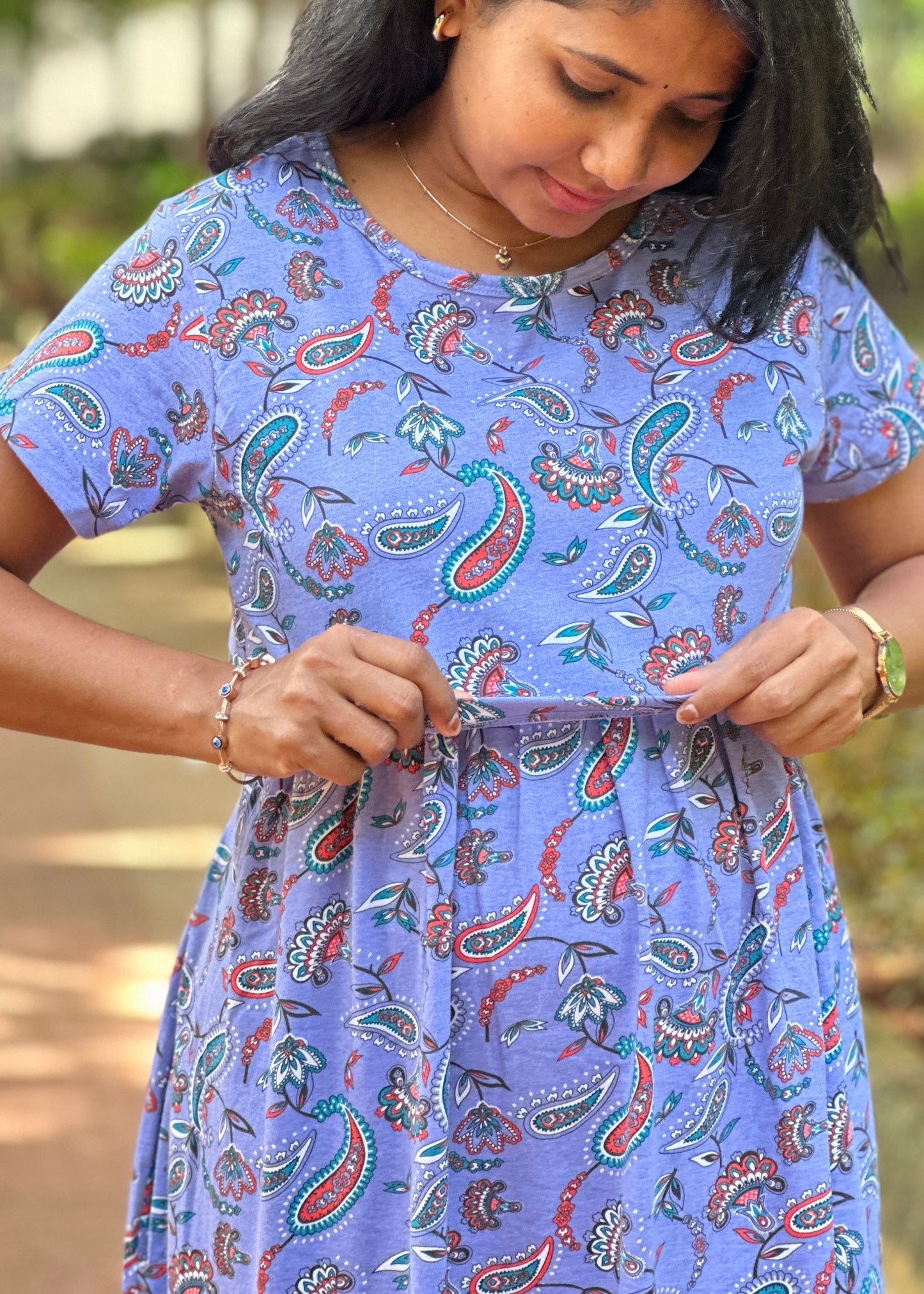 Blue paisely Printed Maternity & Feeding Loungewear