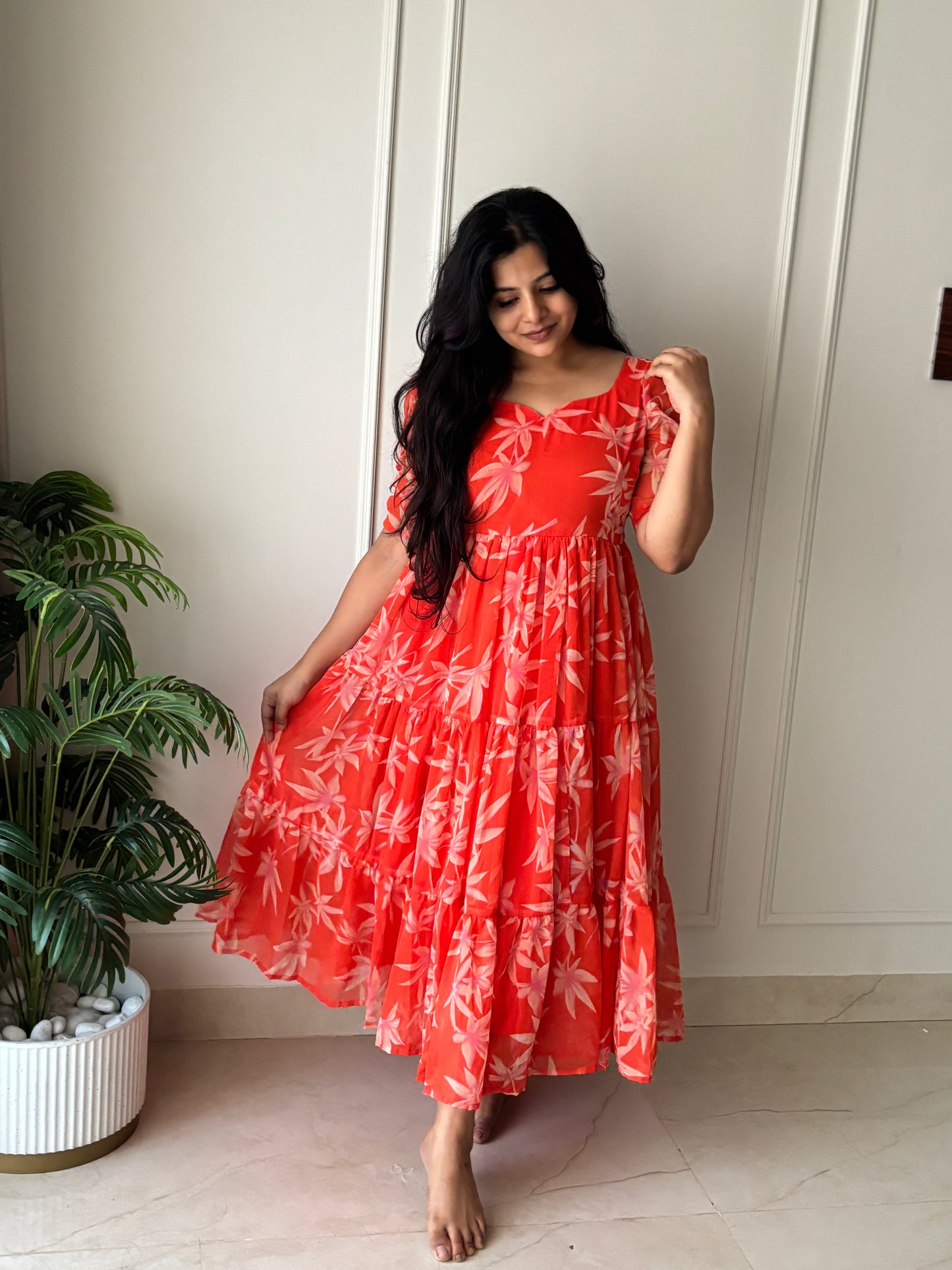 Serena Orange Midi Dress