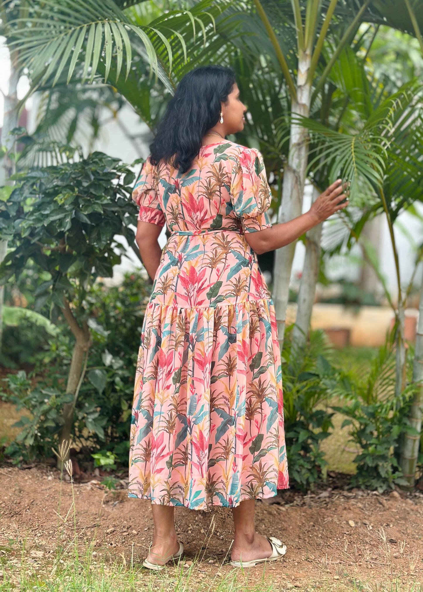Peach Palm A- line dress