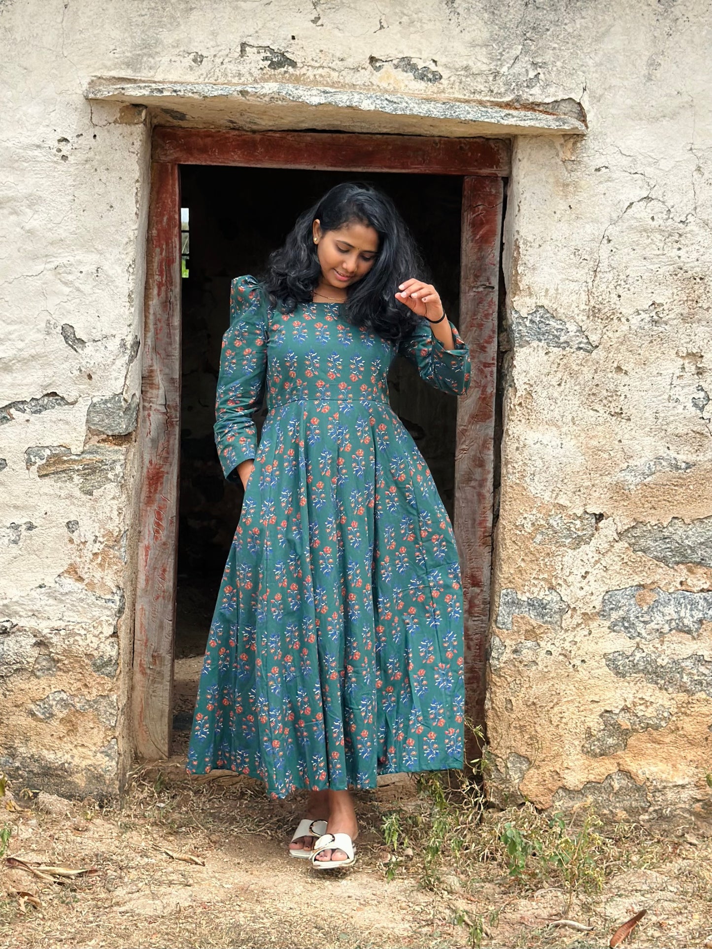 Bottle Green Floral Kali dress