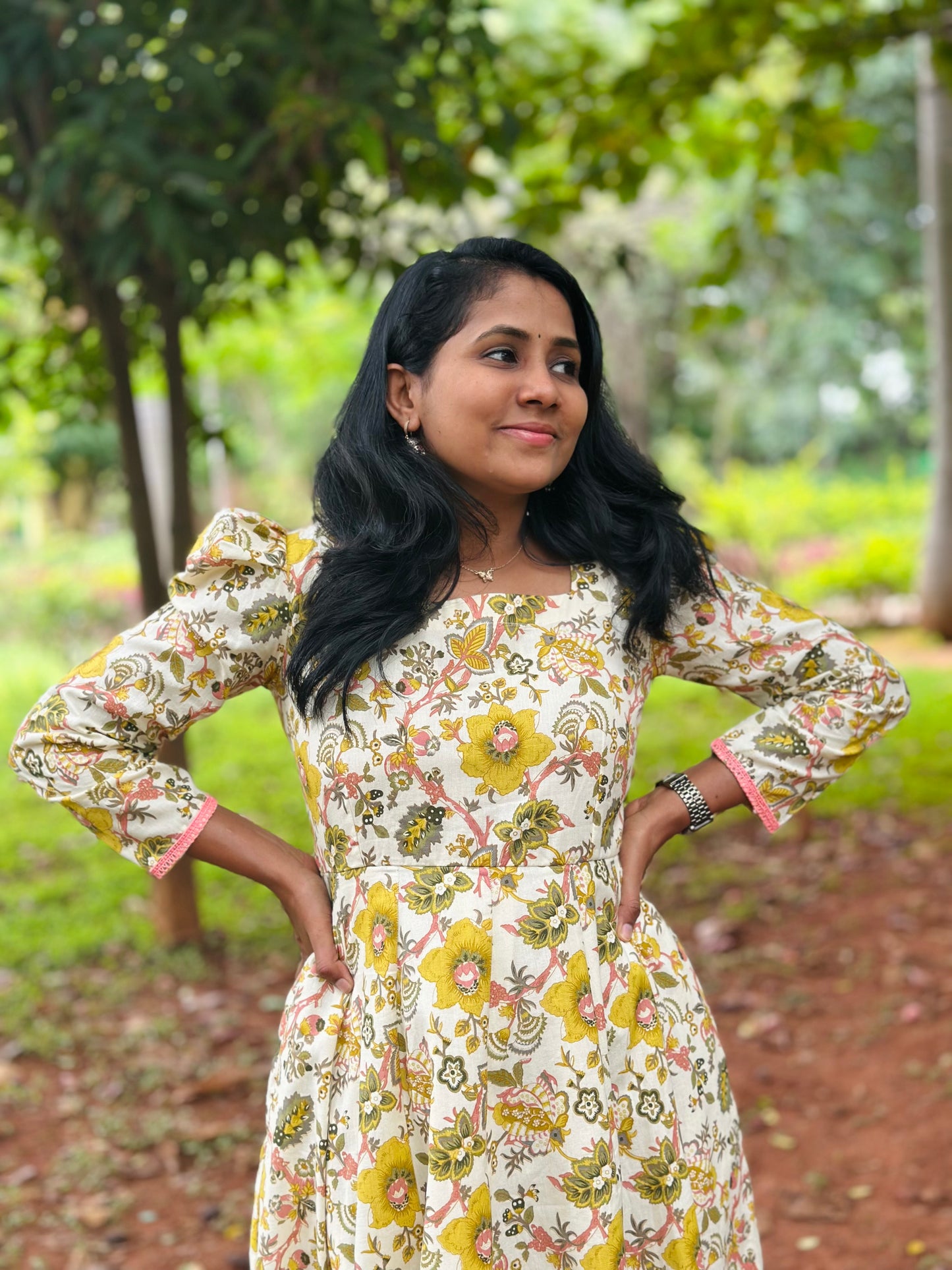 Yellow Floral Kali dress-Immediate Dispatch