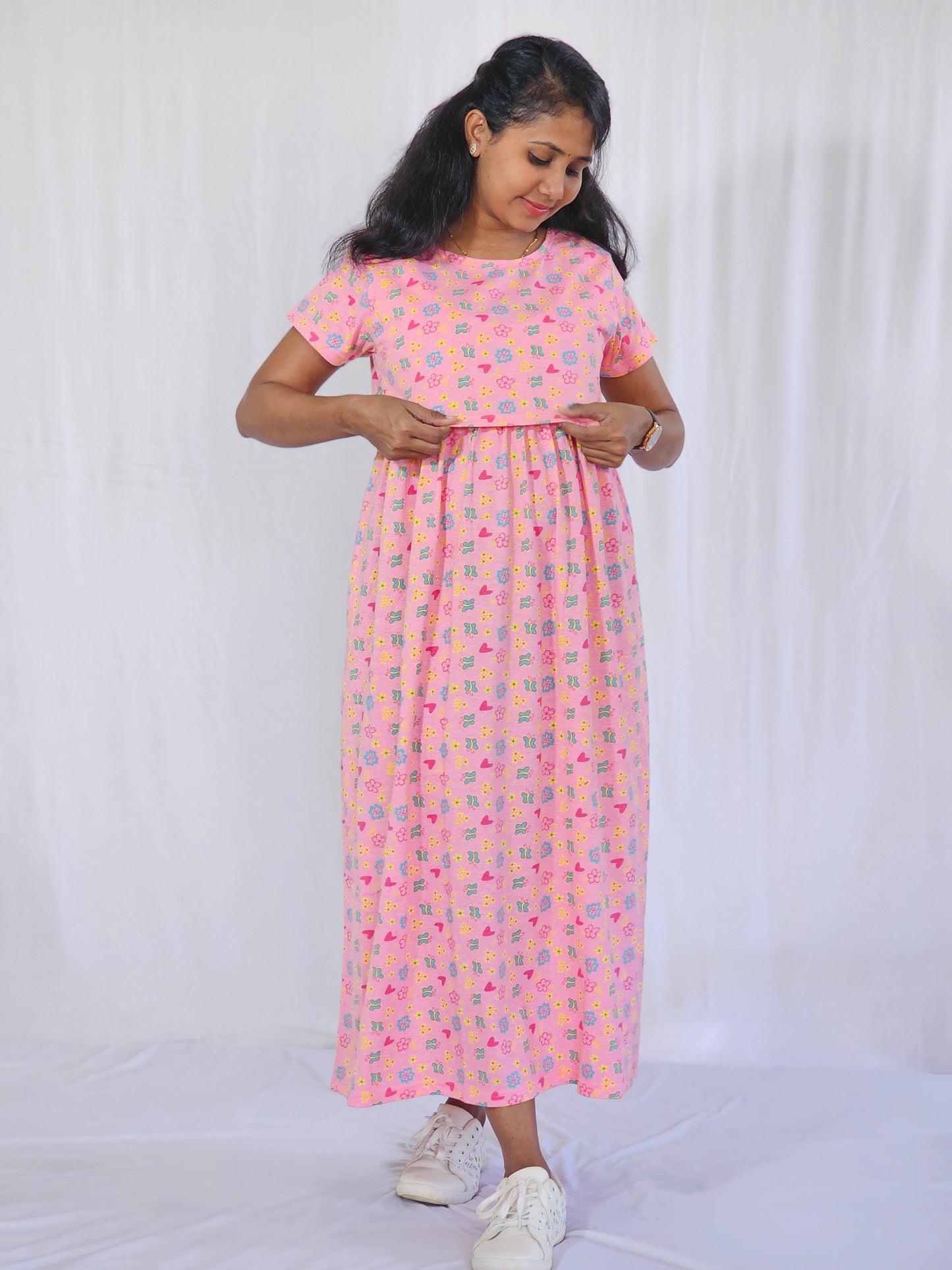 Pink Butterfly Printed Maternity & Feeding Loungewear