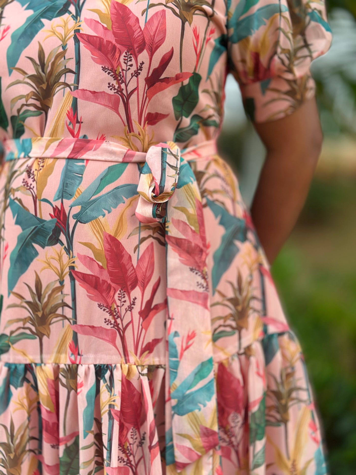 Peach Palm A- line dress