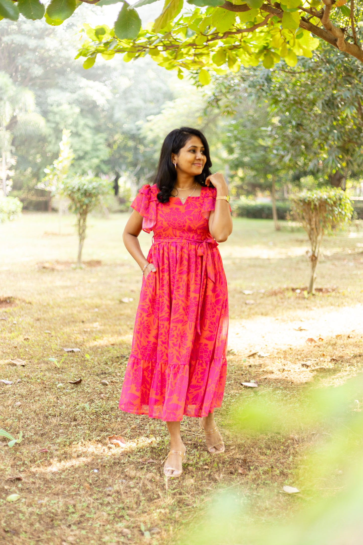 Orange Daisy Midi Dress